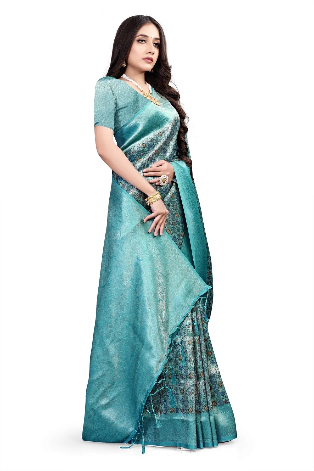 Glimmering Threads: Exquisite Silk Sarees for Women's ( D1-BLUE)