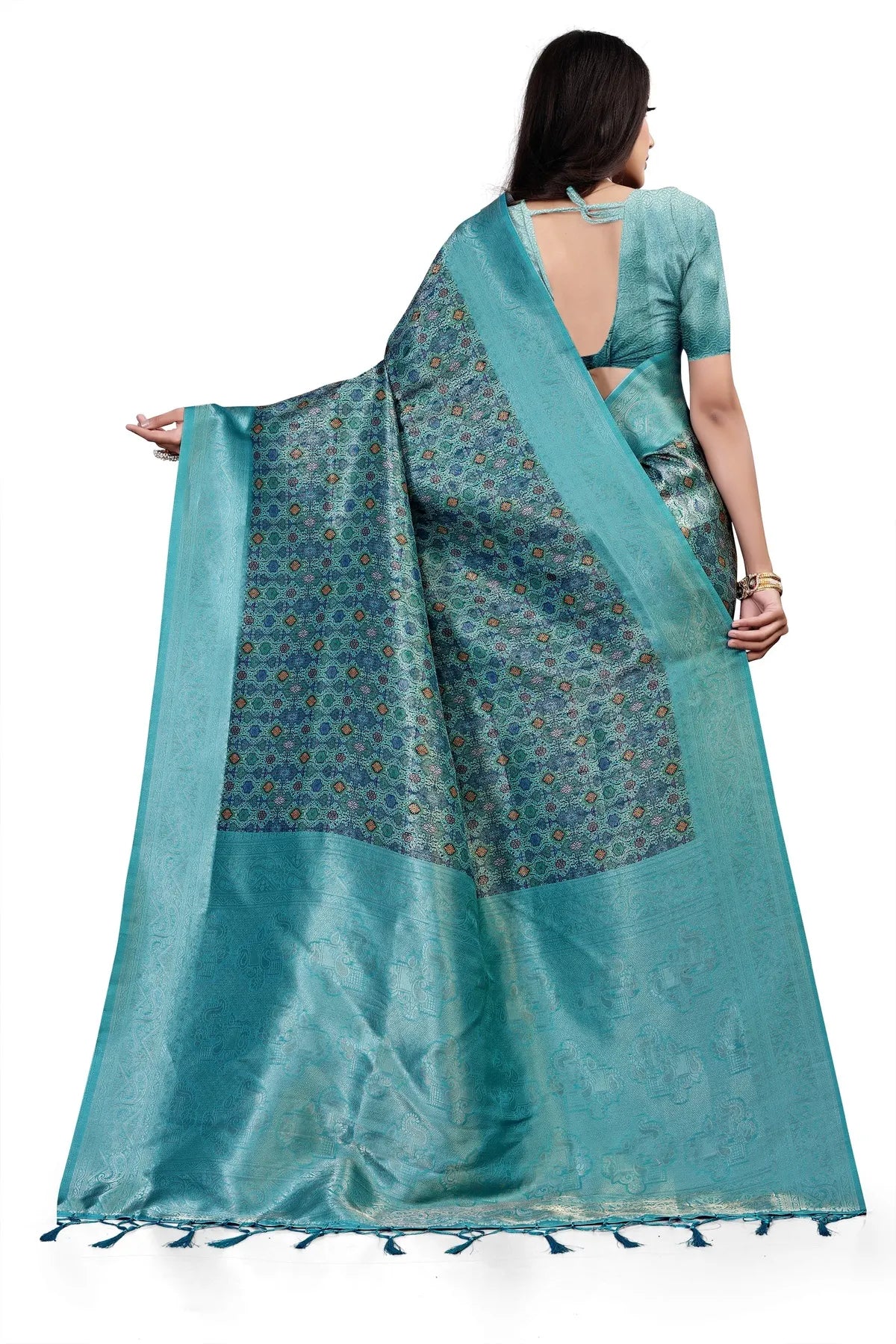 Glimmering Threads: Exquisite Silk Sarees for Women's ( D1-BLUE)