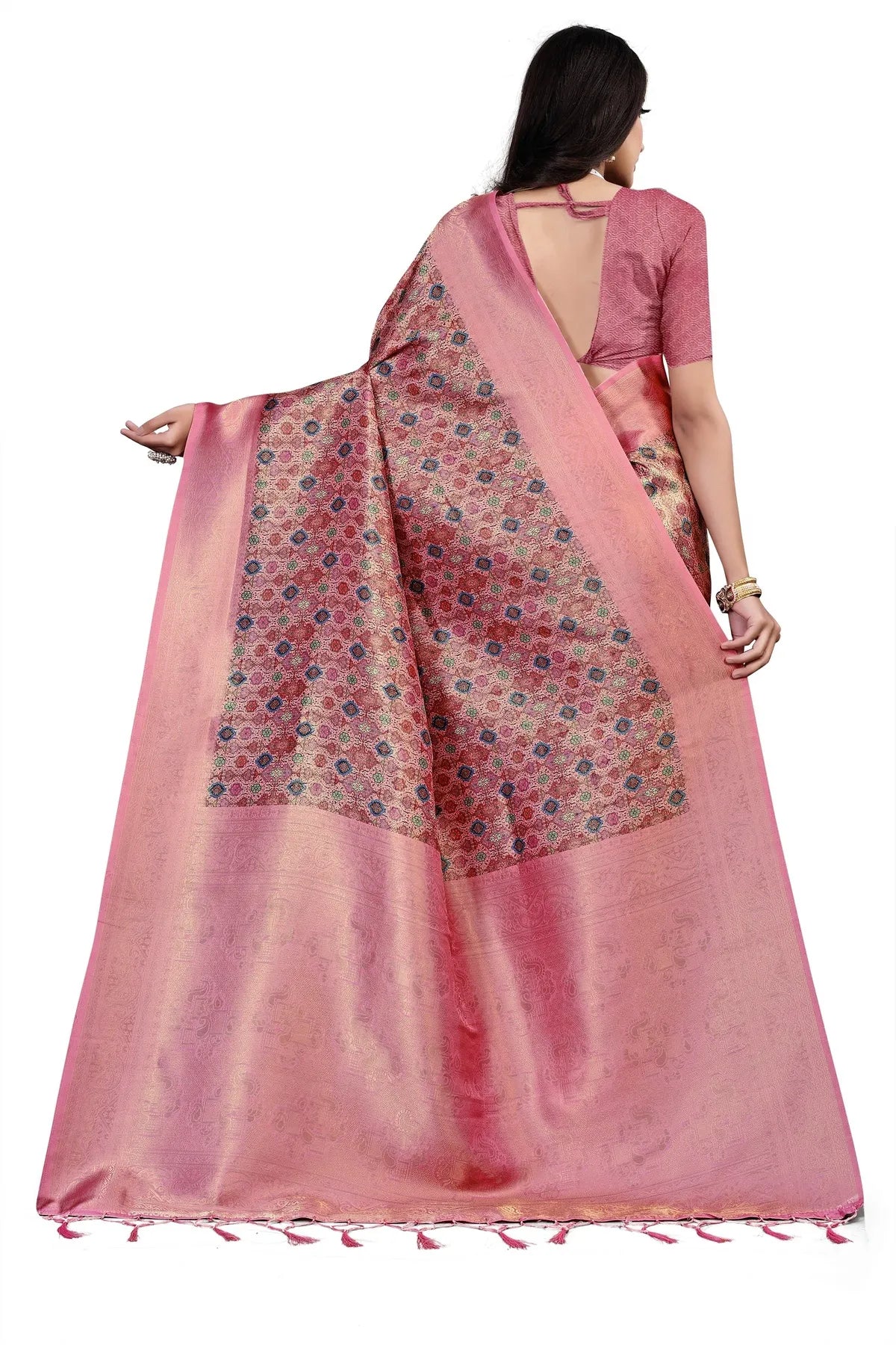 Glimmering Threads: Exquisite Silk Sarees for Women's (SAREE D1-PINK)