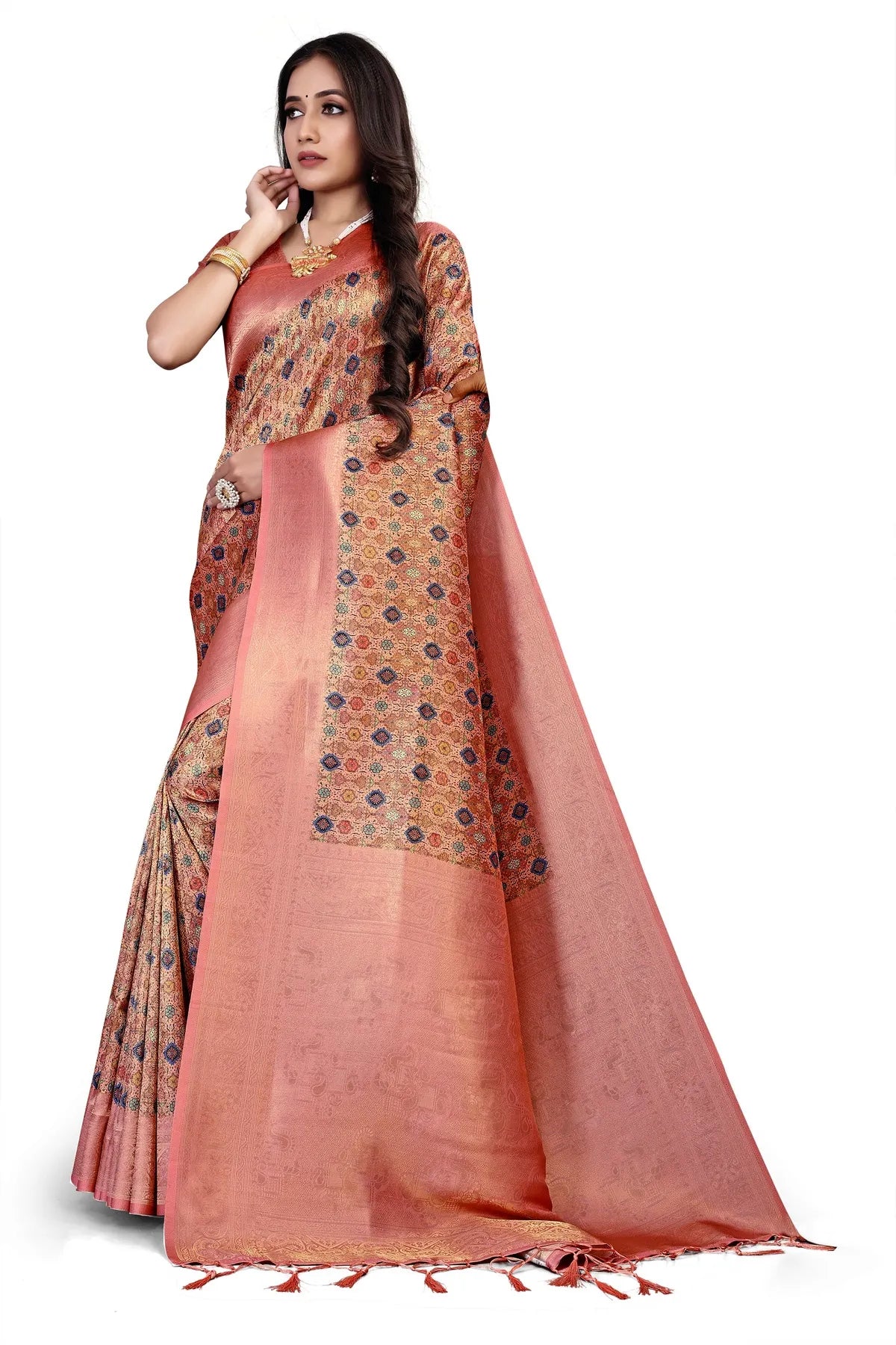 Glimmering Threads: Exquisite Silk Sarees for Women's (SAREE D1-RUST)