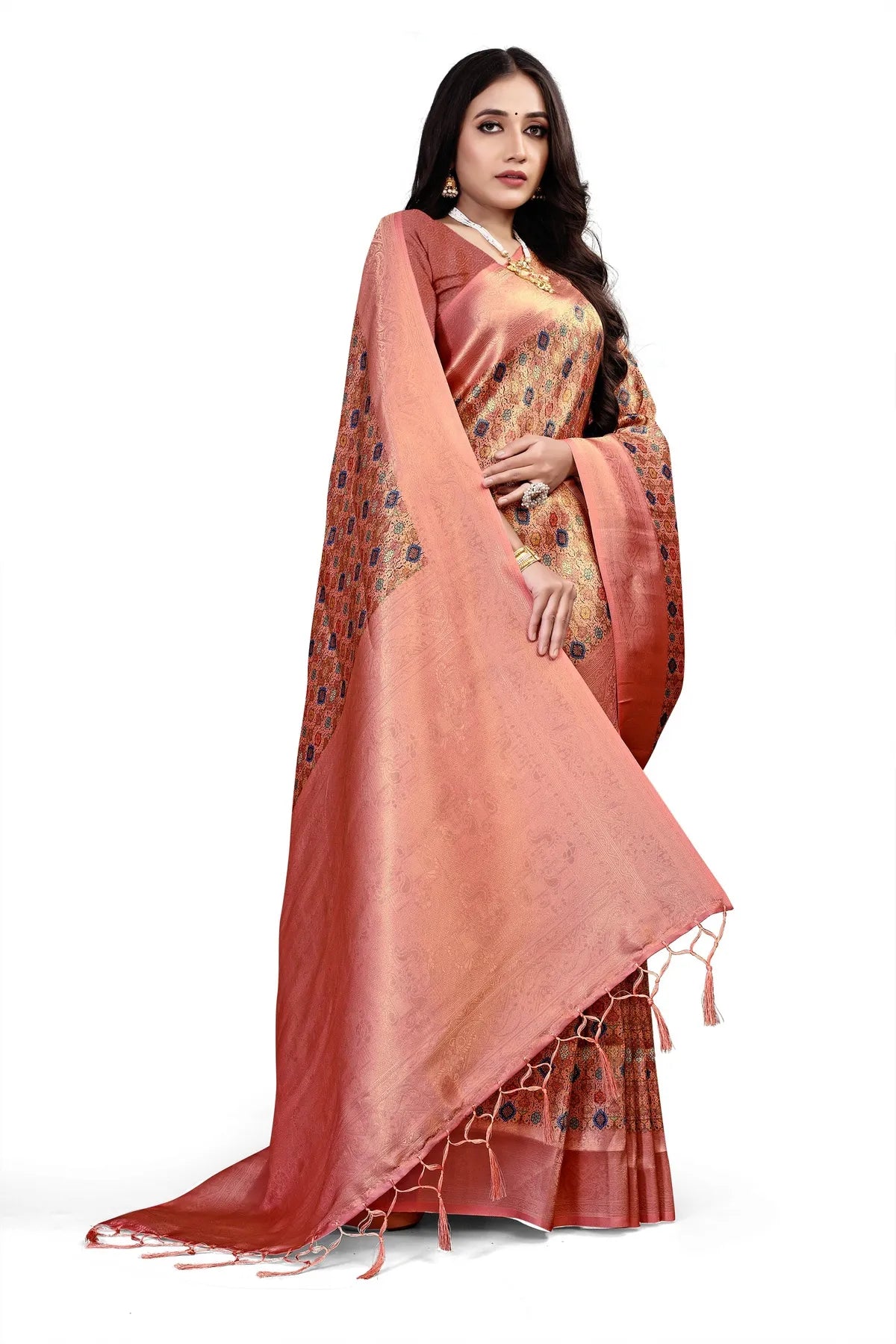 Glimmering Threads: Exquisite Silk Sarees for Women's (SAREE D1-RUST)