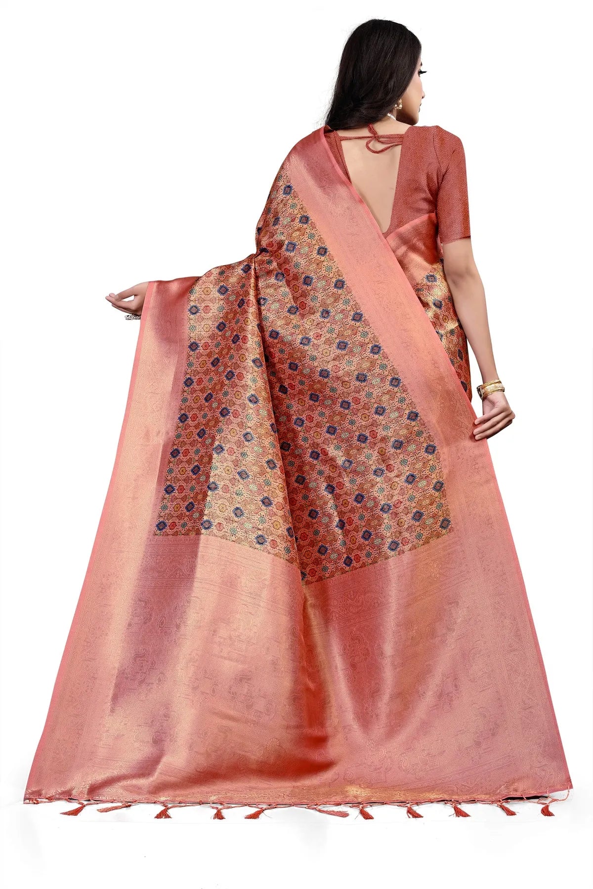 Glimmering Threads: Exquisite Silk Sarees for Women's (SAREE D1-RUST)