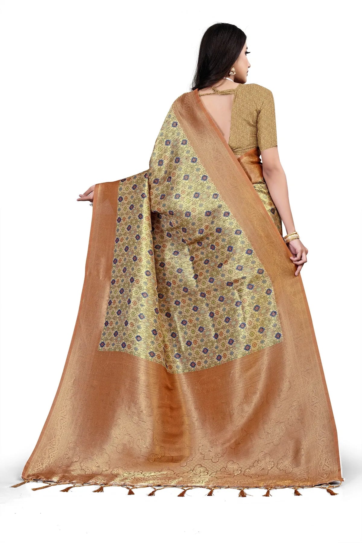 Glimmering Threads: Exquisite Silk Sarees for Women's (SAREE D1-TAN)