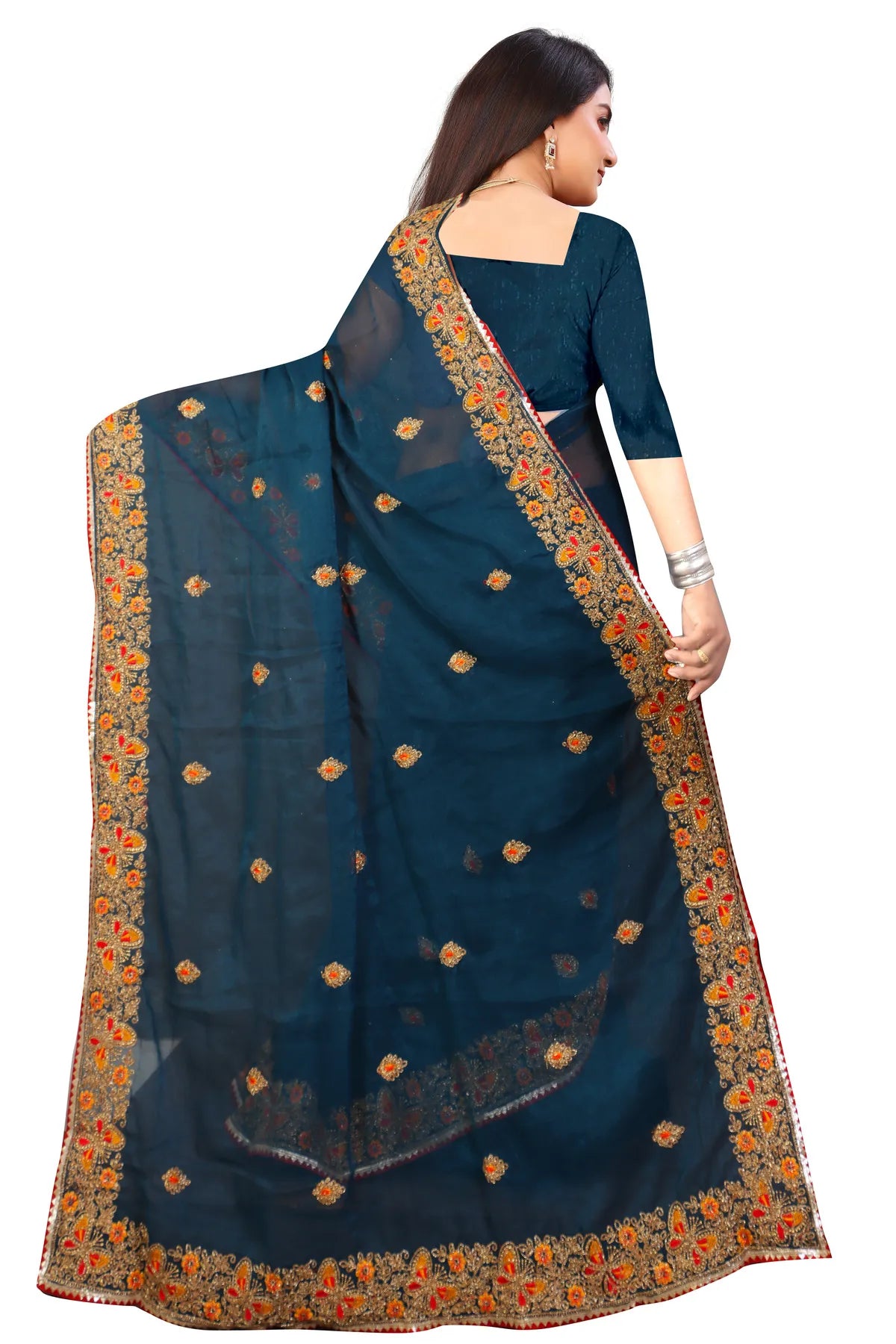 Enchanted Sparkle Shimmer Chiffon Sarees D10-BLUE