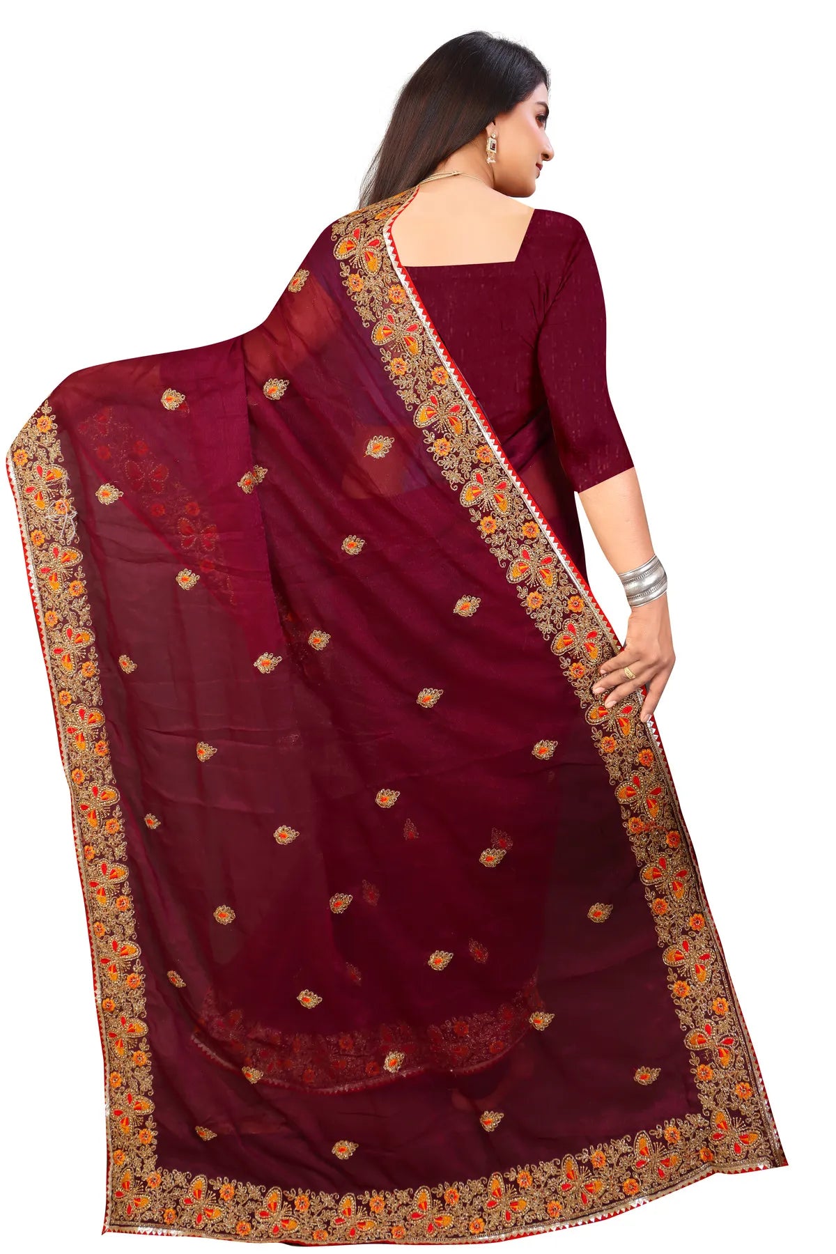 Enchanted Sparkle Shimmer Chiffon Sarees SAREE D10-Purple