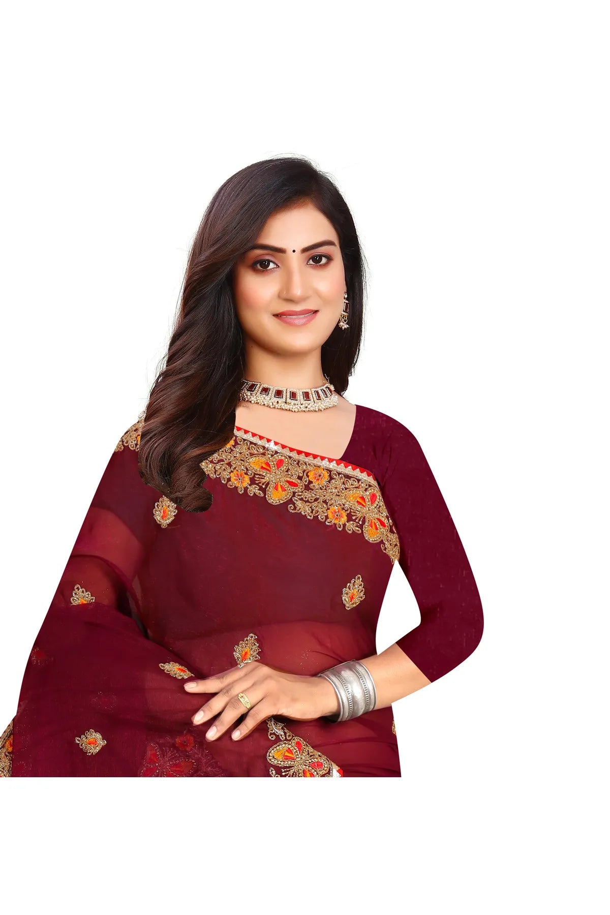 Enchanted Sparkle Shimmer Chiffon Sarees SAREE D10-Purple