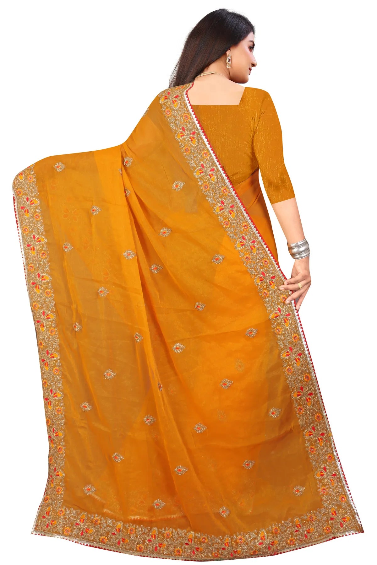 Enchanted Sparkle Shimmer Chiffon Sarees SAREE D10-Yellow