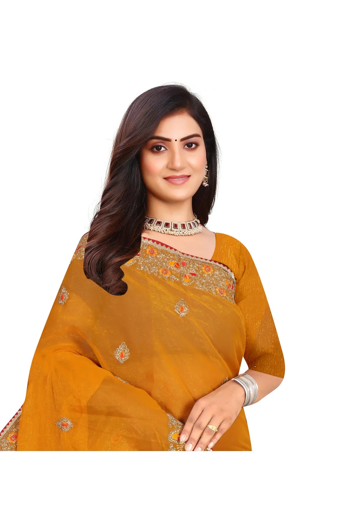Enchanted Sparkle Shimmer Chiffon Sarees SAREE D10-Yellow