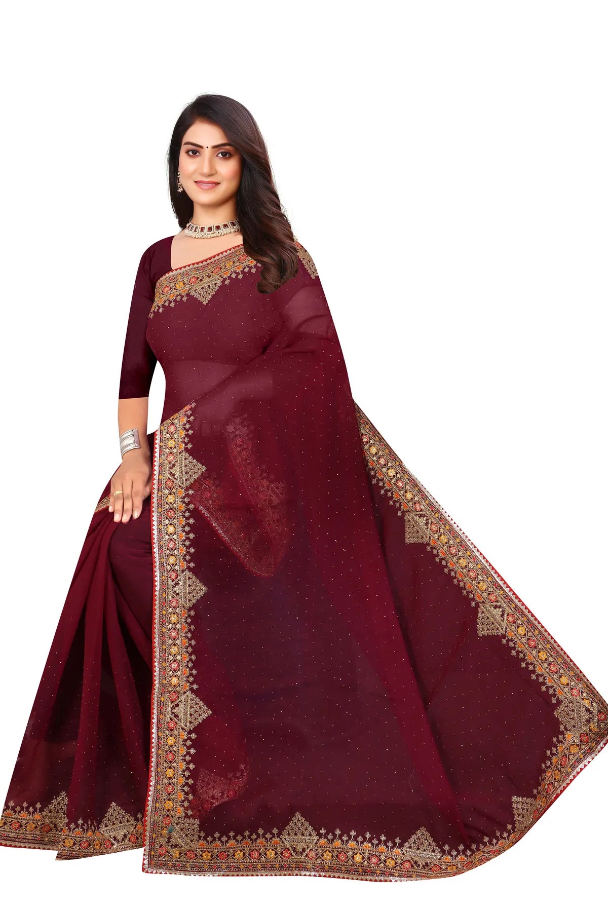 Enchanted Sparkle Shimmer Chiffon Sarees D11-Purple