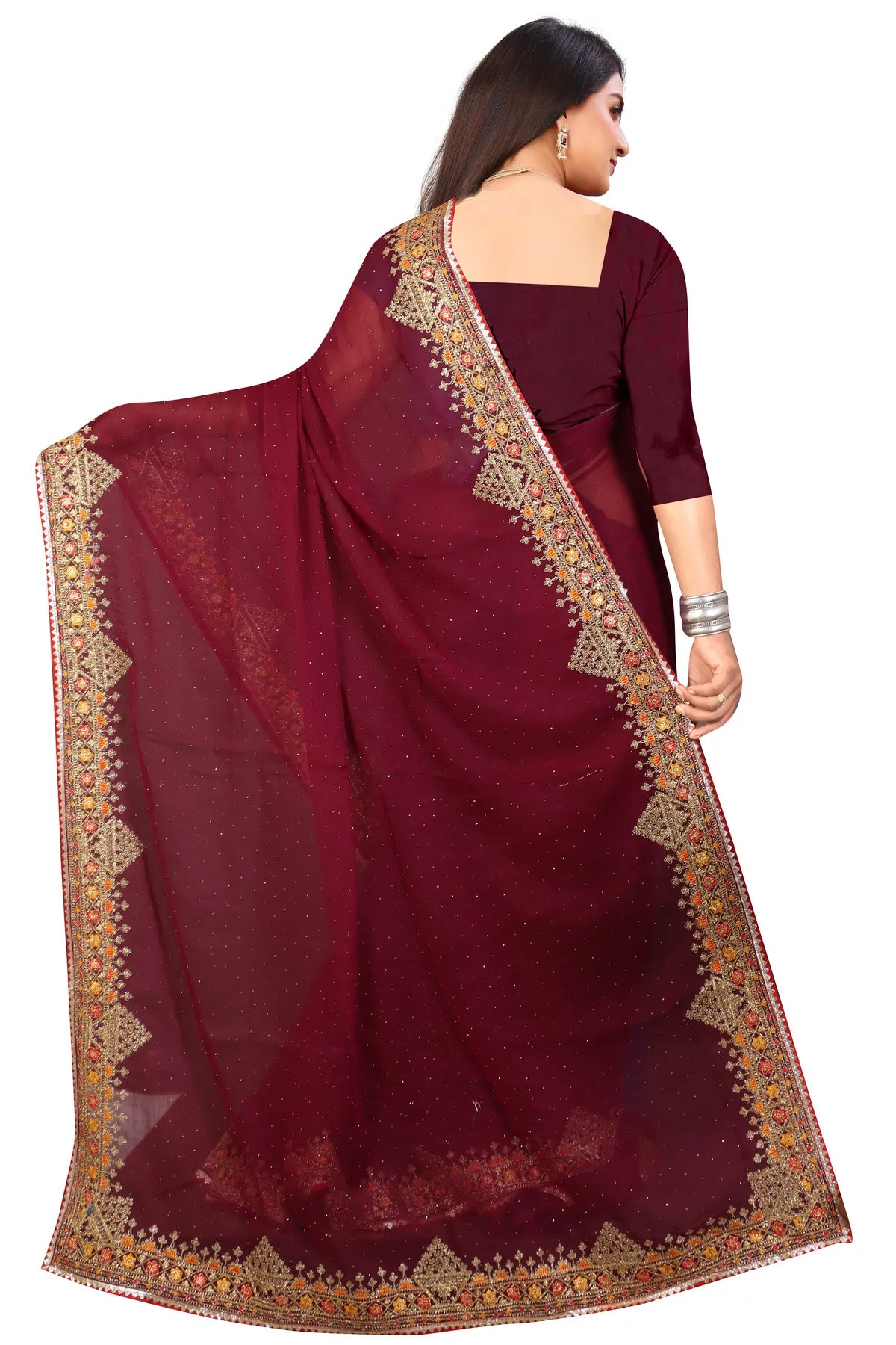 Enchanted Sparkle Shimmer Chiffon Sarees D11-Purple