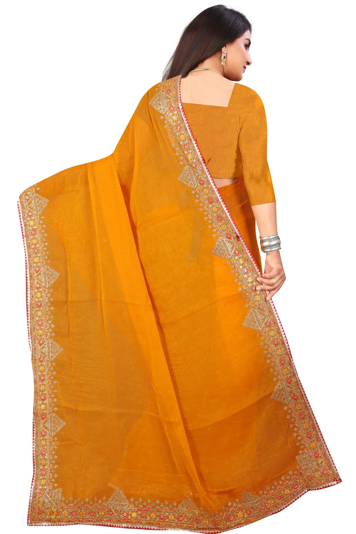 Enchanted Sparkle Shimmer Chiffon Sarees D11-Yellow