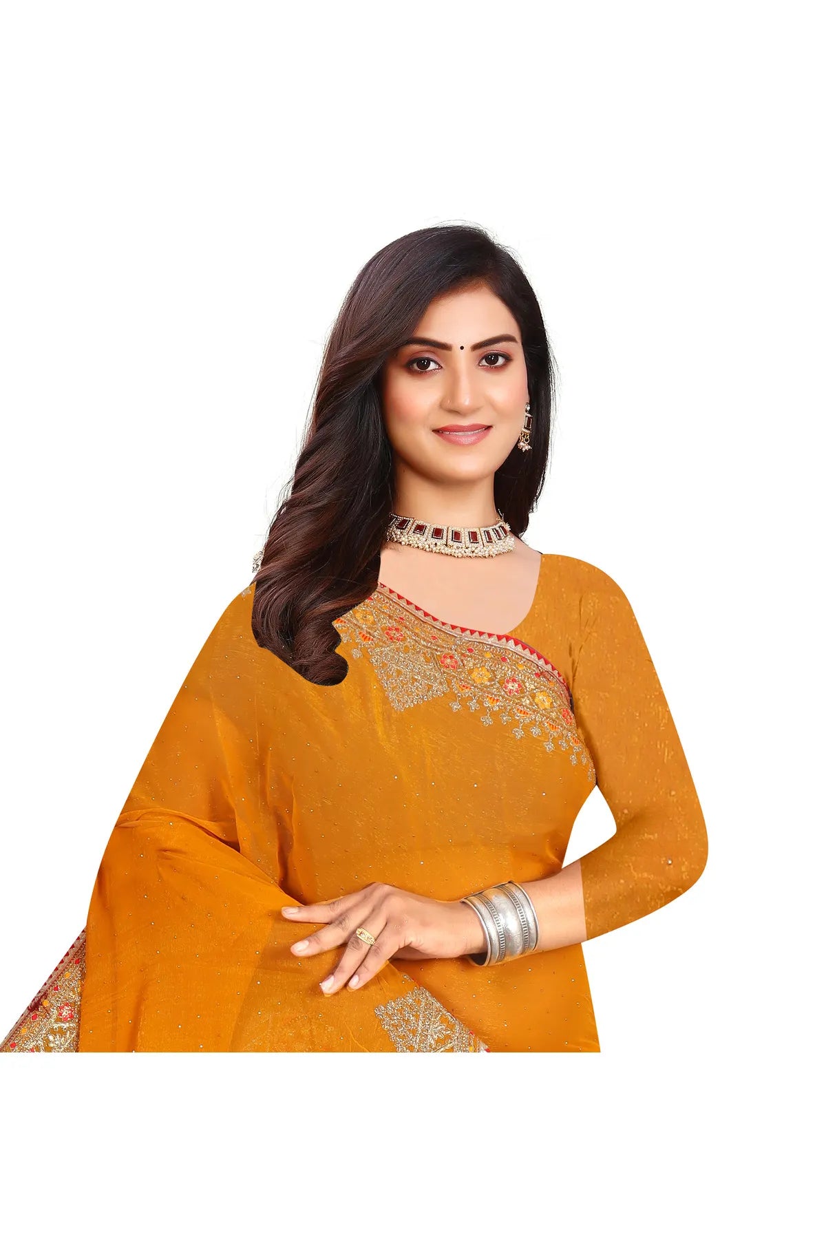 Enchanted Sparkle Shimmer Chiffon Sarees D11-Yellow