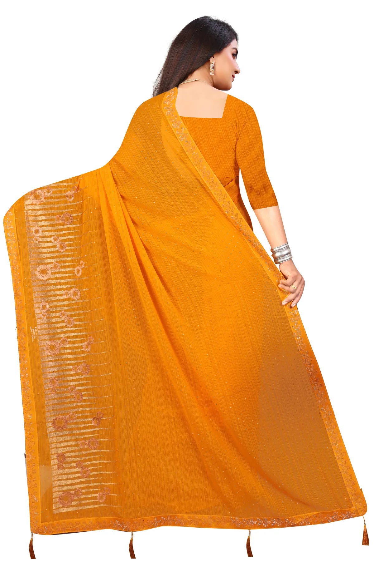 Enchanted Sparkle Shimmer Chiffon Sarees D12-Yellow