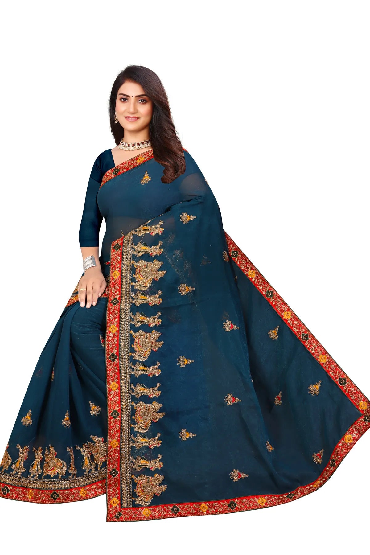 Enchanted Sparkle Shimmer Chiffon Sarees D13-Blue