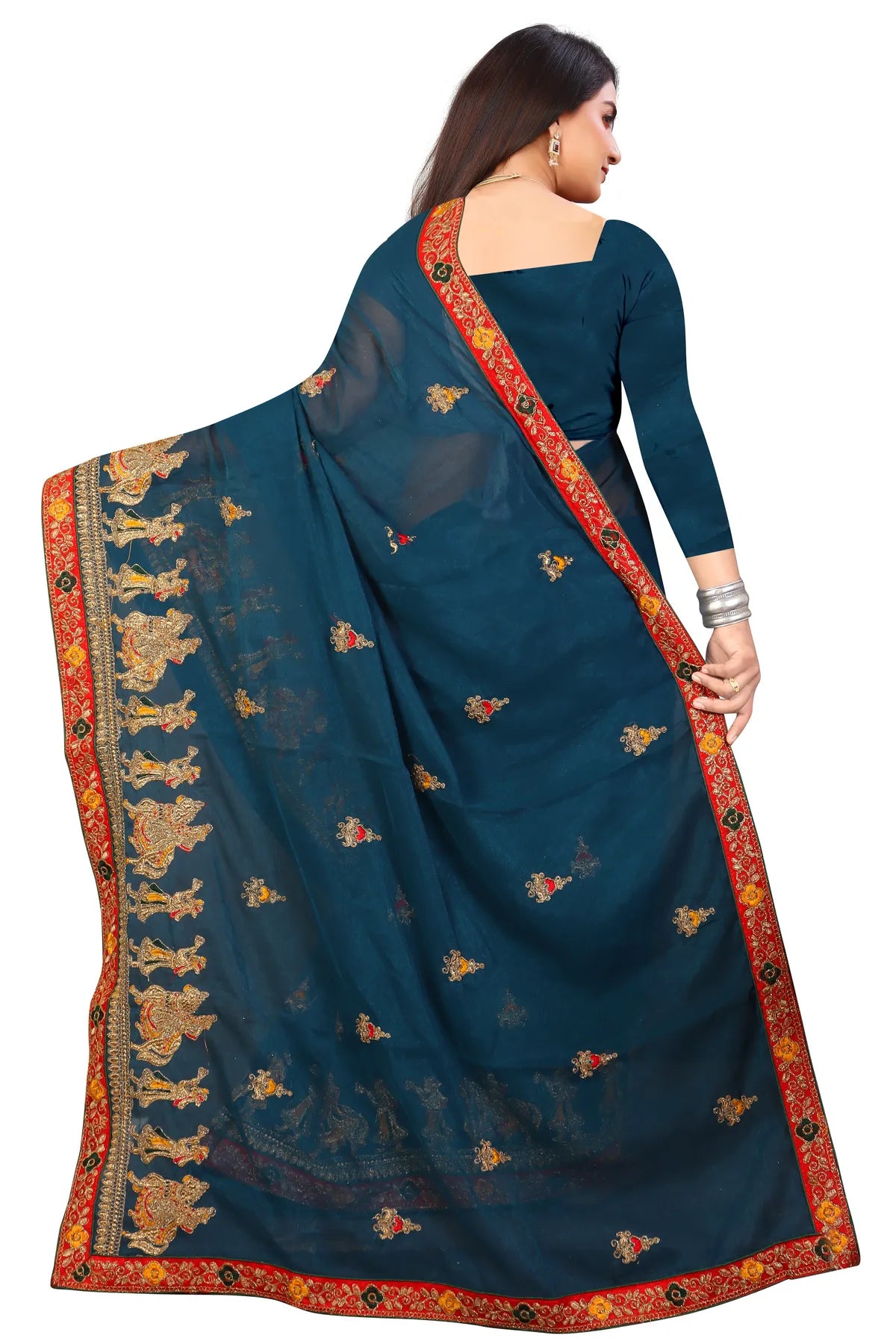 Enchanted Sparkle Shimmer Chiffon Sarees D13-Blue