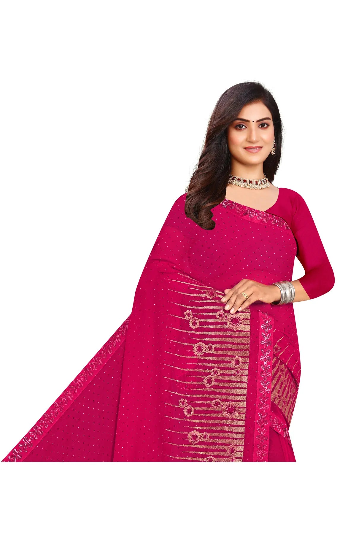 Enchanted Sparkle Shimmer Chiffon Sarees D12-Pink