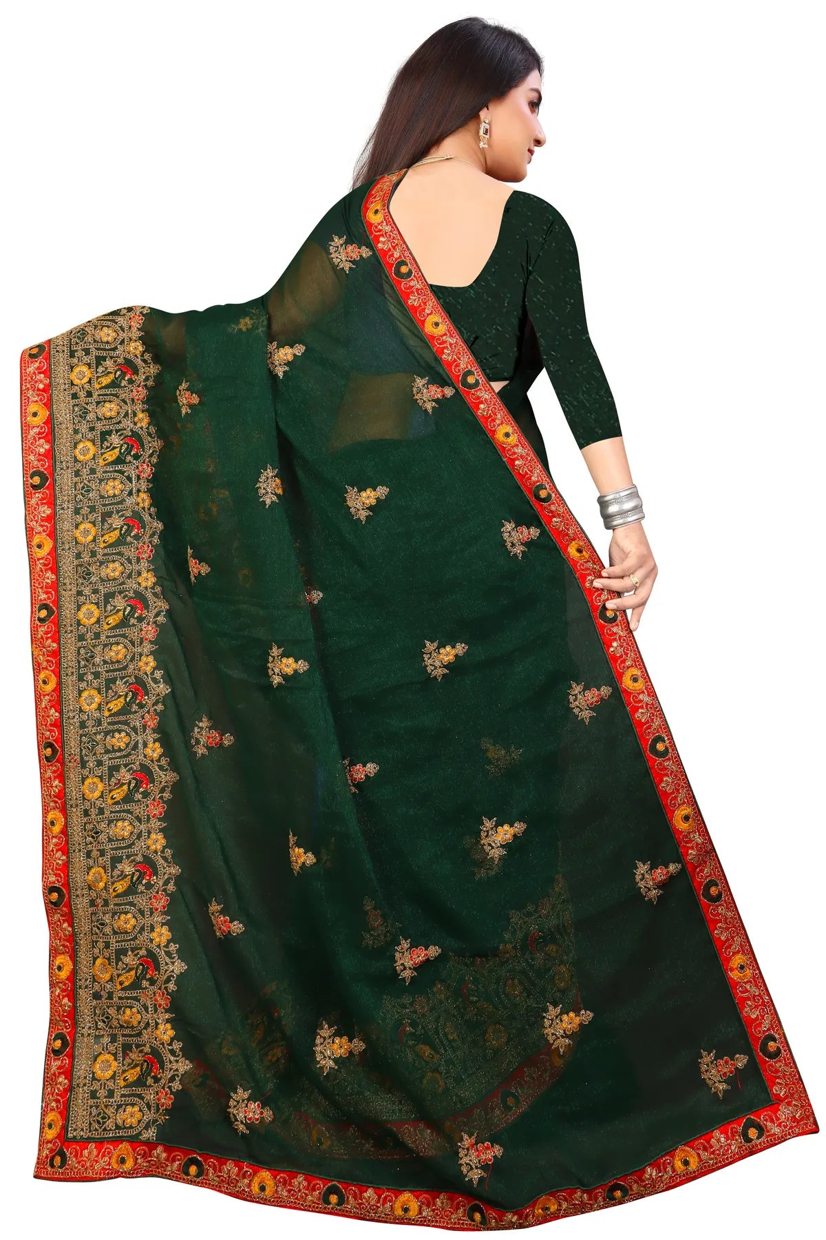 Enchanted Sparkle Shimmer Chiffon Sarees D14-Green