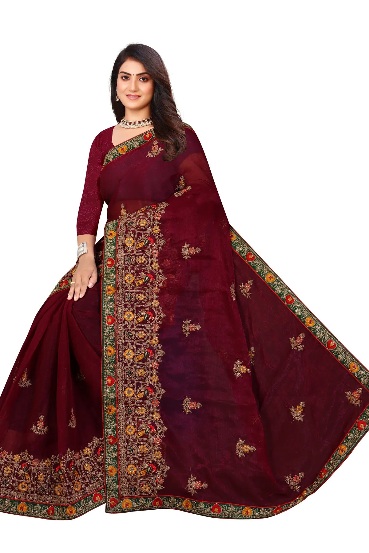Enchanted Sparkle Shimmer Chiffon Sarees D14-Purple