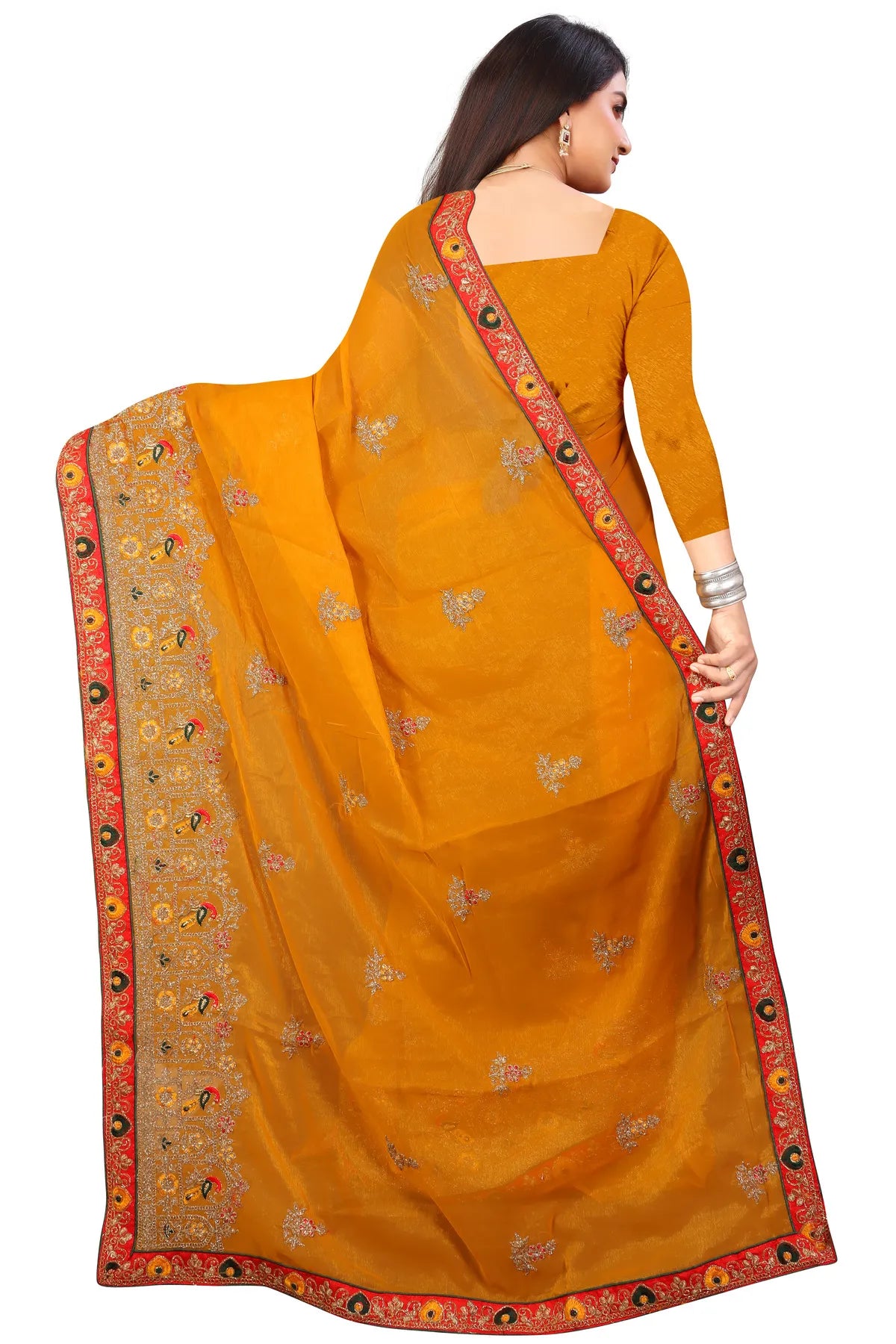Enchanted Sparkle Shimmer Chiffon Sarees D14-Yellow