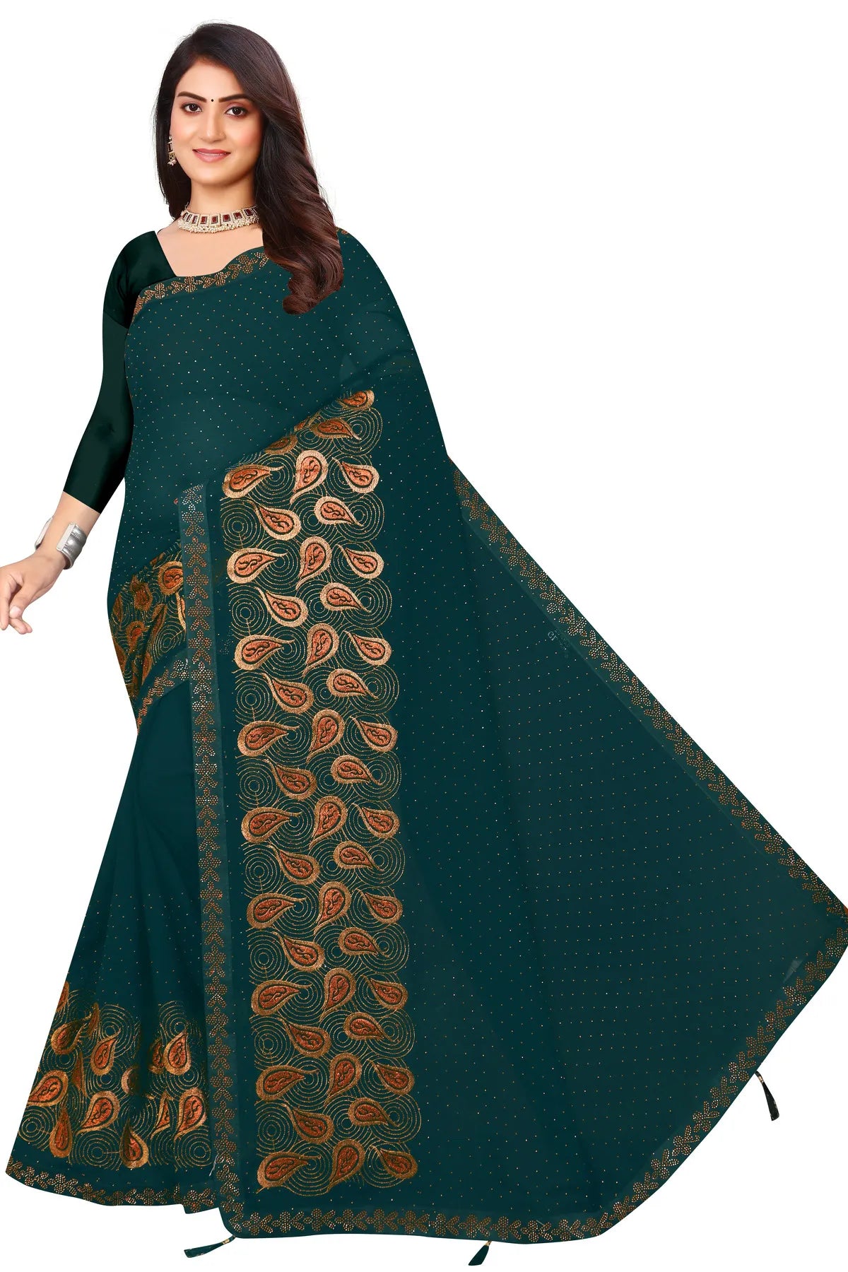 Enchanted Sparkle Shimmer Chiffon Sarees D15-Blue