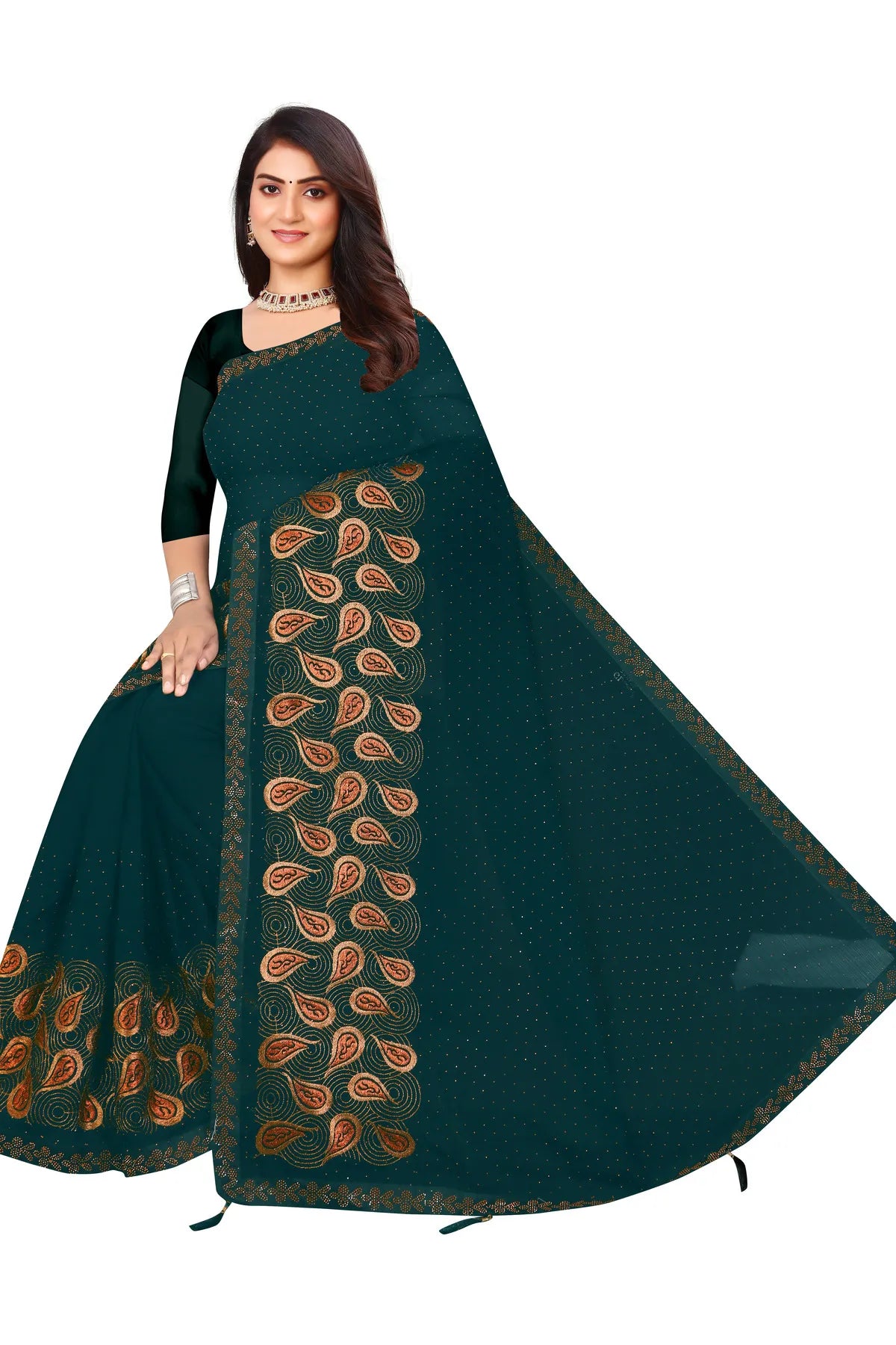 Enchanted Sparkle Shimmer Chiffon Sarees D15-Blue