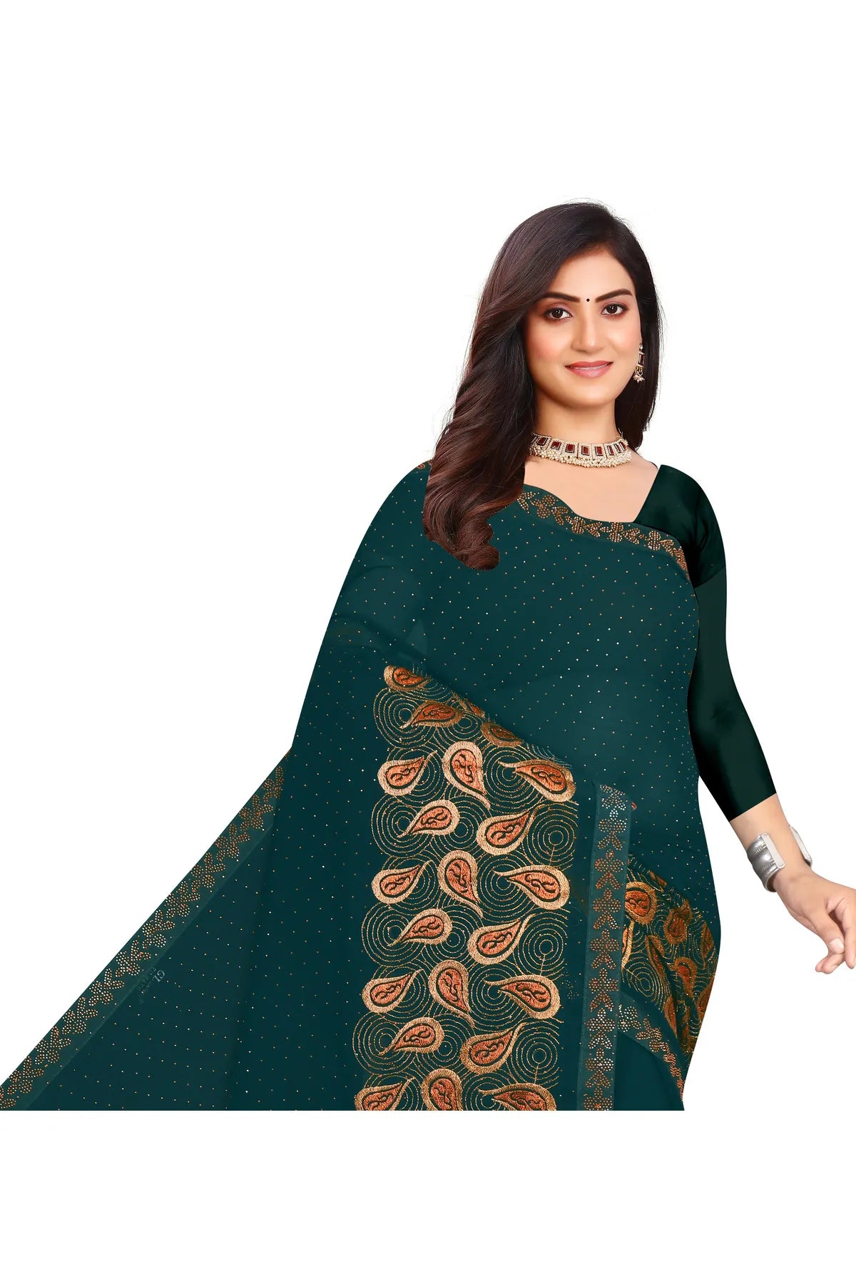 Enchanted Sparkle Shimmer Chiffon Sarees D15-Blue