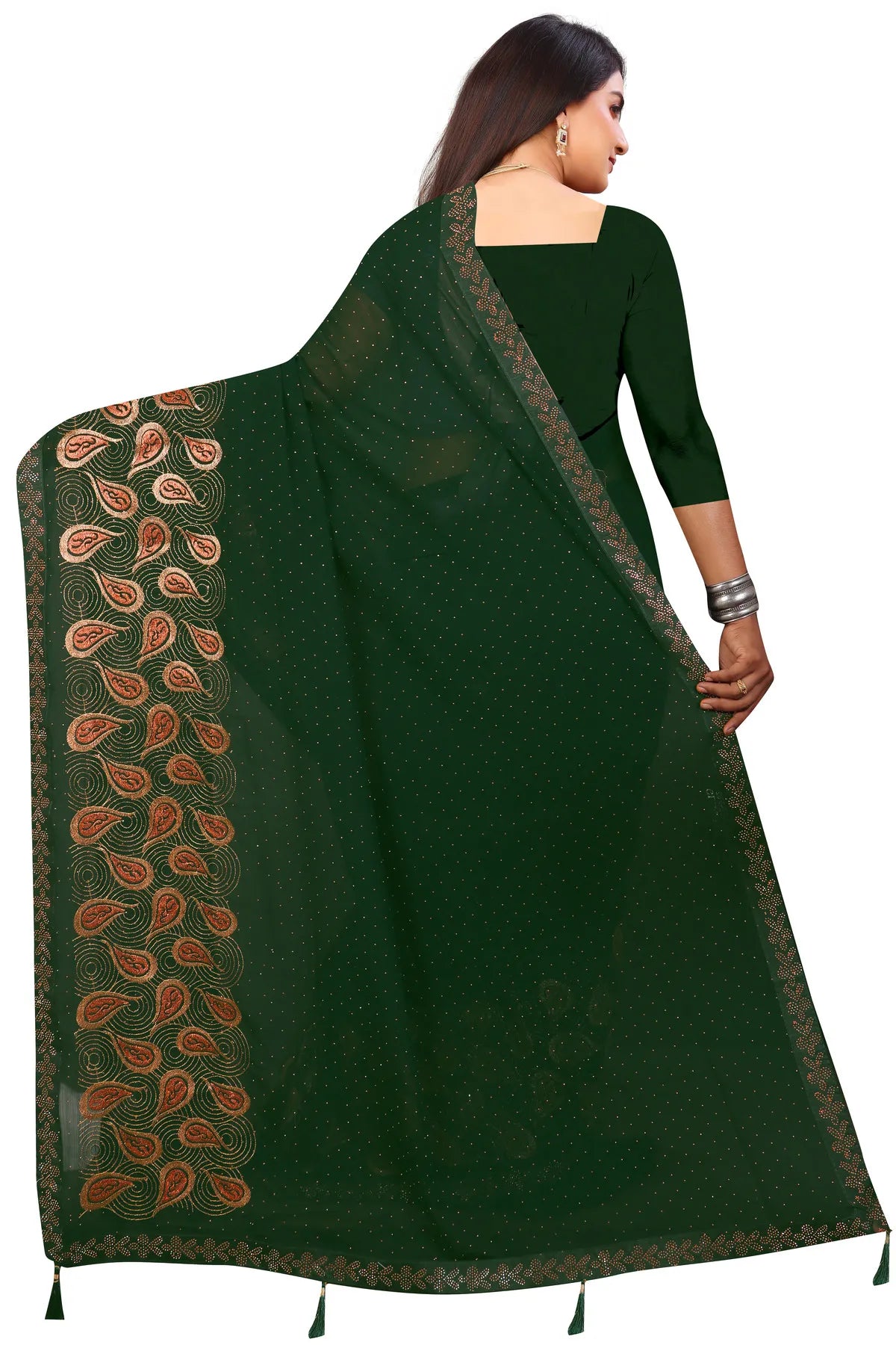 Enchanted Sparkle Shimmer Chiffon Sarees D15-Green
