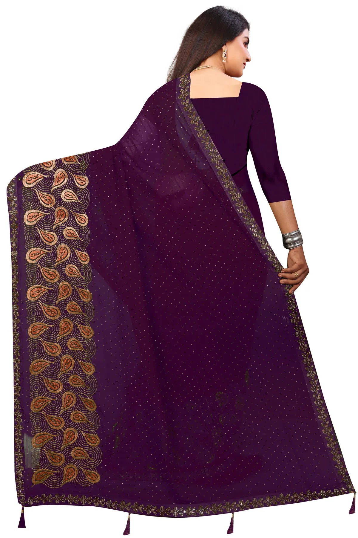 Enchanted Sparkle Shimmer Chiffon Sarees D15-Purple