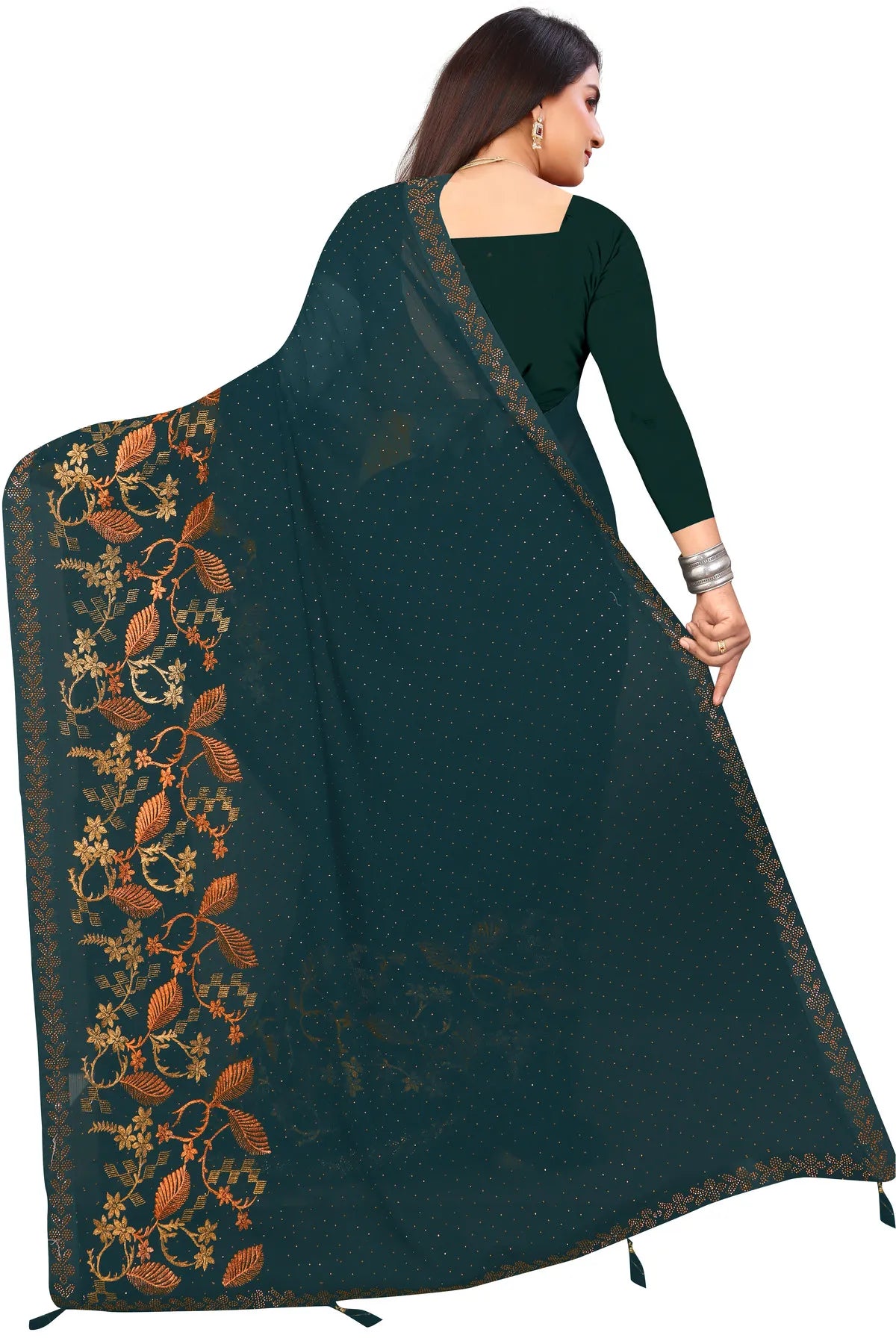 Enchanted Sparkle Shimmer Chiffon Sarees D16-Green
