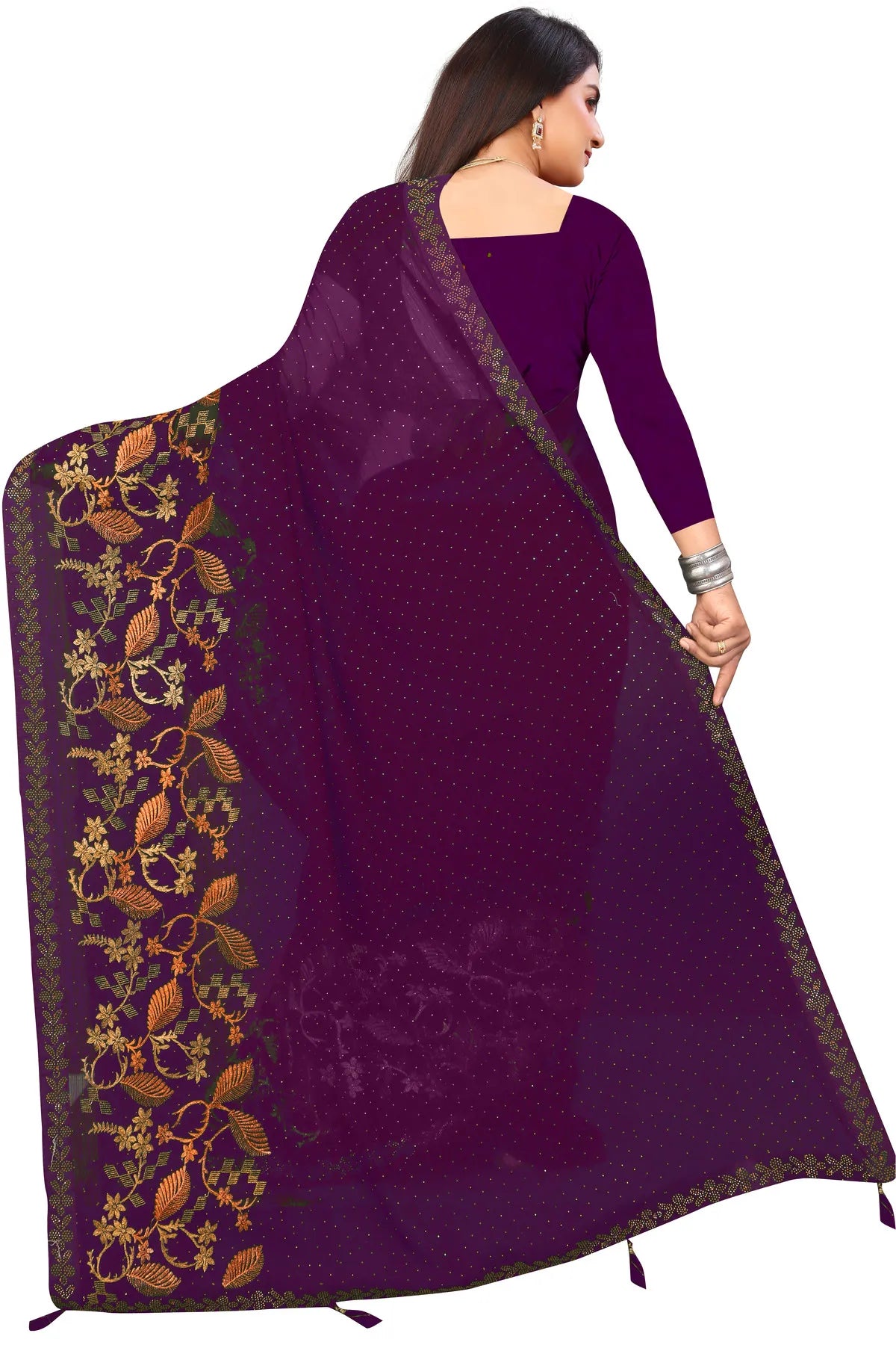 Enchanted Sparkle Shimmer Chiffon Sarees D16-Purple