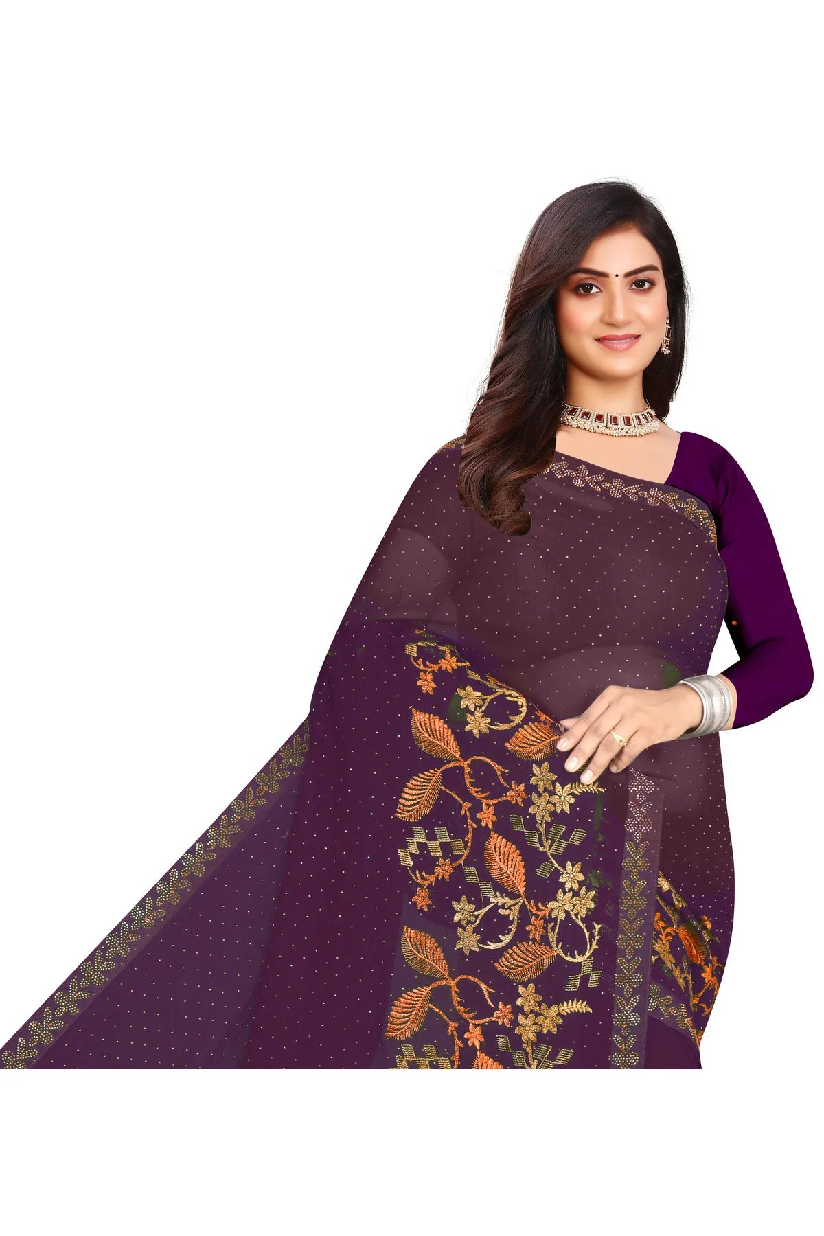 Enchanted Sparkle Shimmer Chiffon Sarees D16-Purple