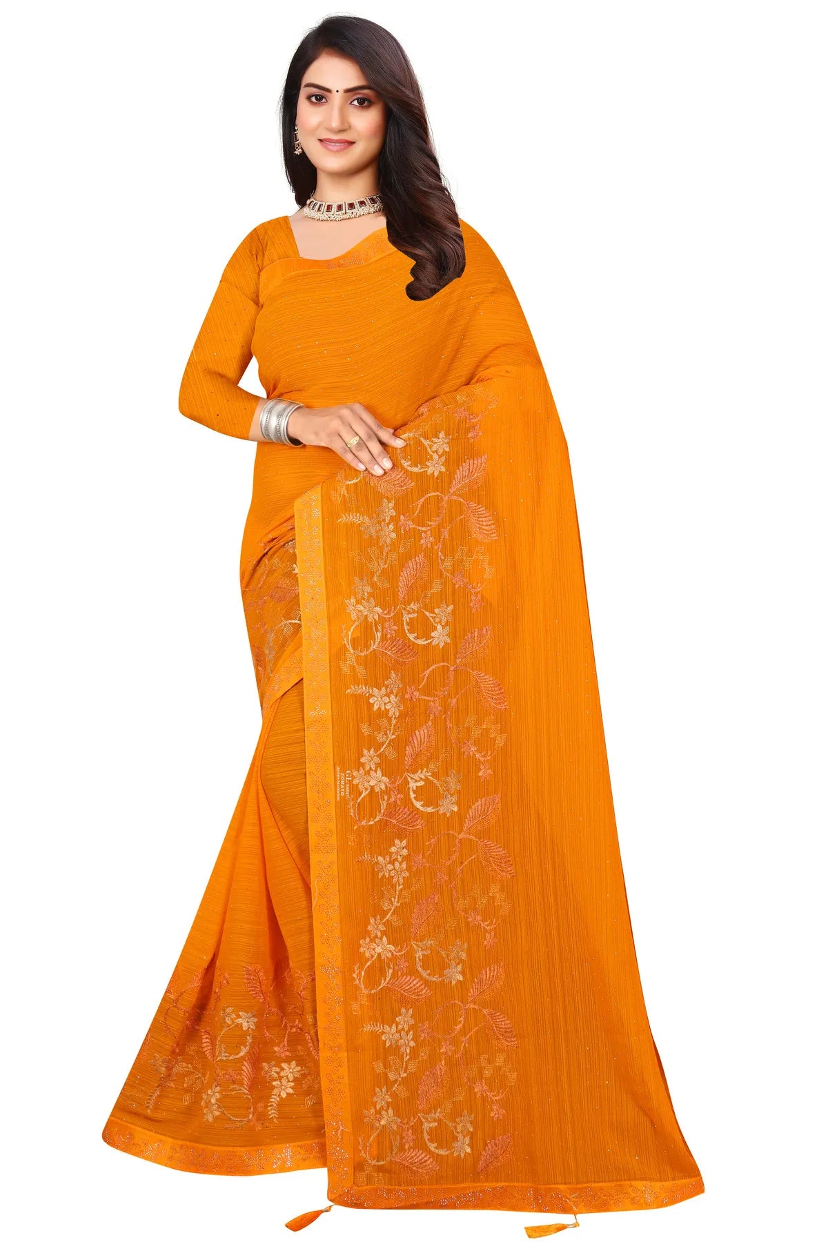 Enchanted Sparkle Shimmer Chiffon Sarees D16-Yellow
