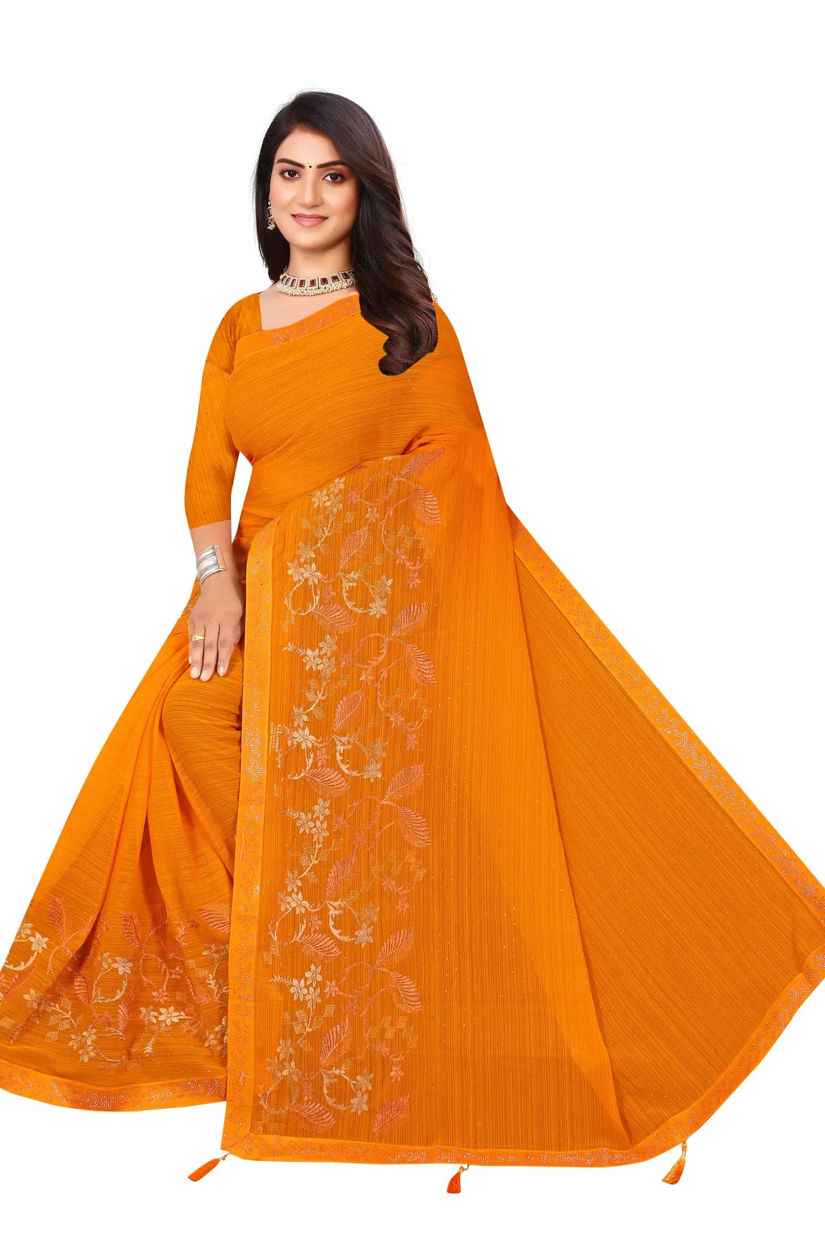 Enchanted Sparkle Shimmer Chiffon Sarees D16-Yellow