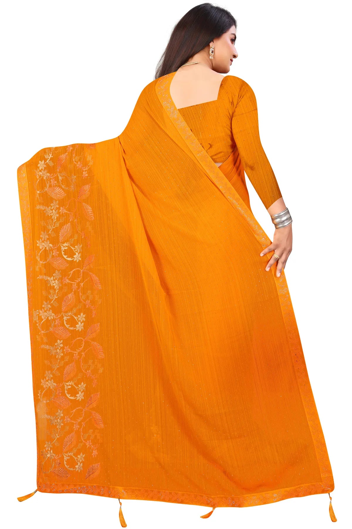 Enchanted Sparkle Shimmer Chiffon Sarees D16-Yellow