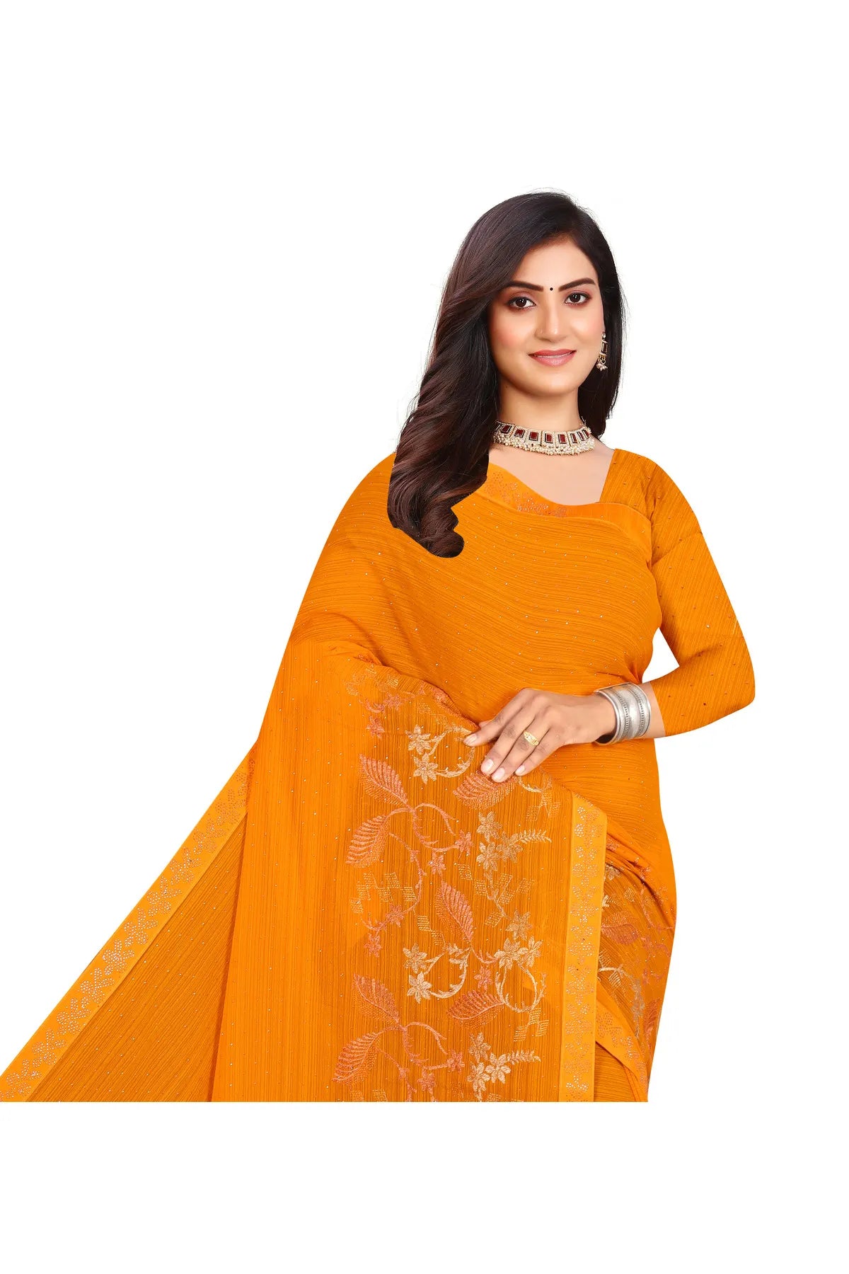 Enchanted Sparkle Shimmer Chiffon Sarees D16-Yellow