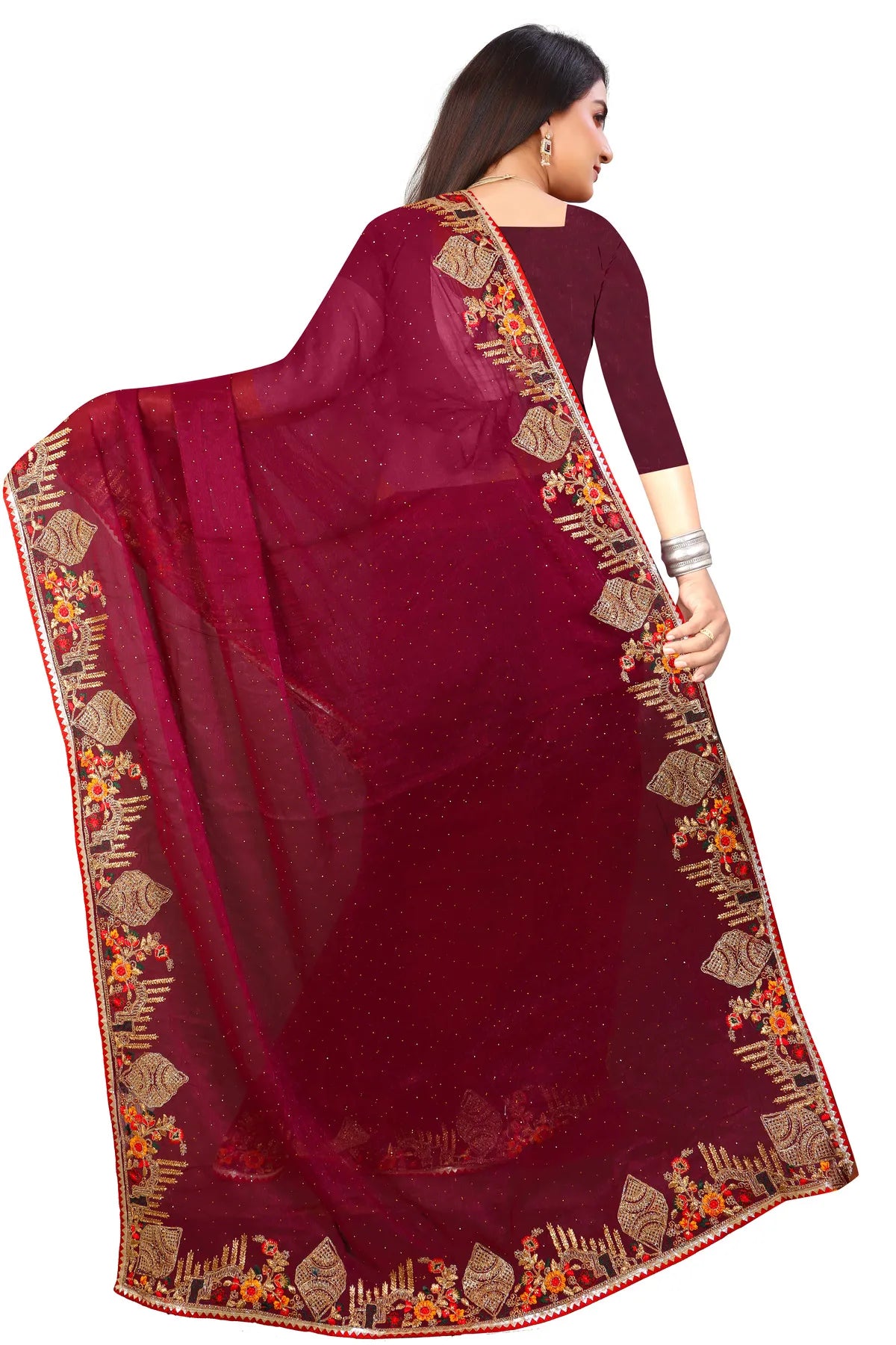 Enchanted Sparkle Shimmer Chiffon Sarees -SAREE D18-Purple
