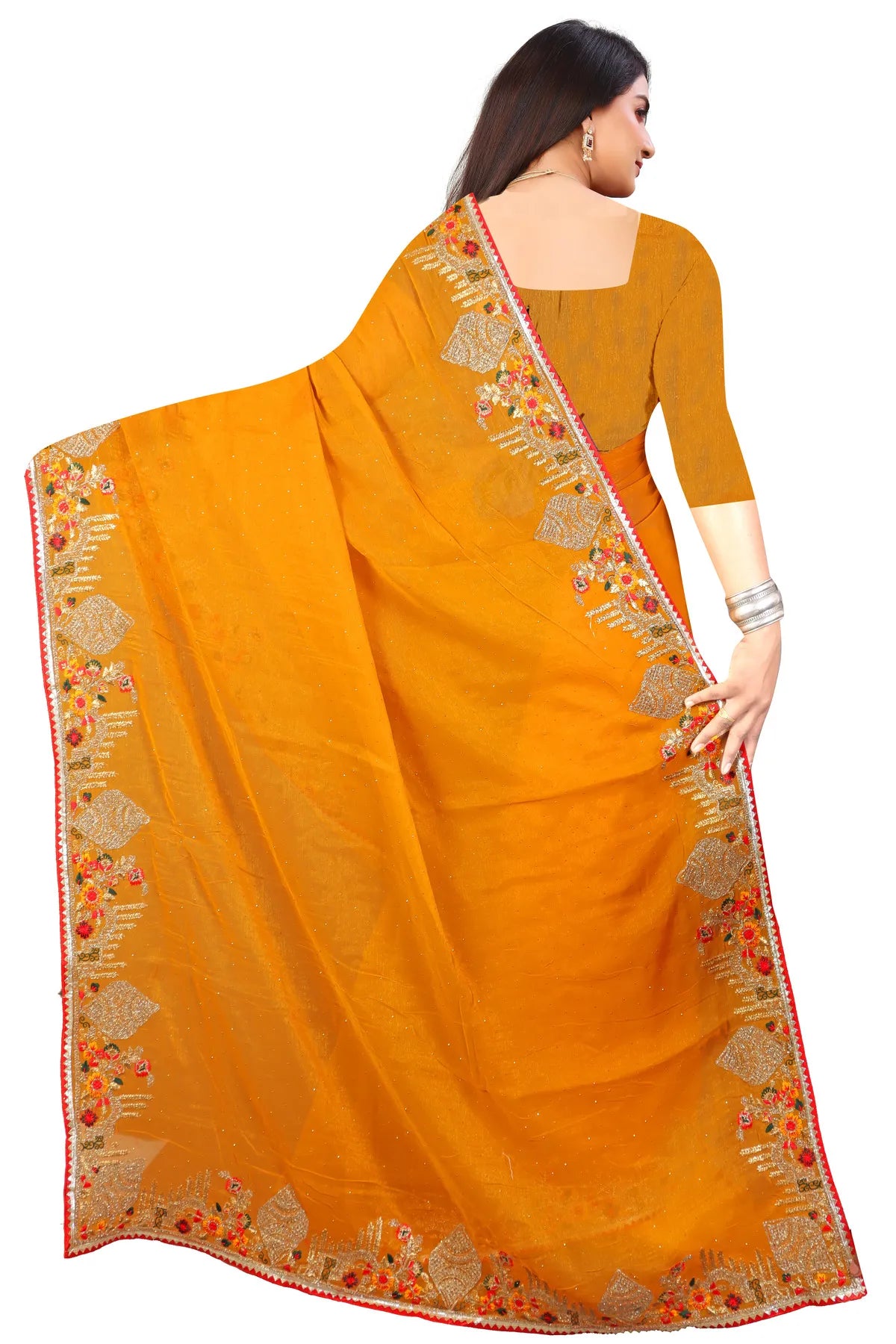 Enchanted Sparkle Shimmer Chiffon Sarees -SAREE D18-Yellow