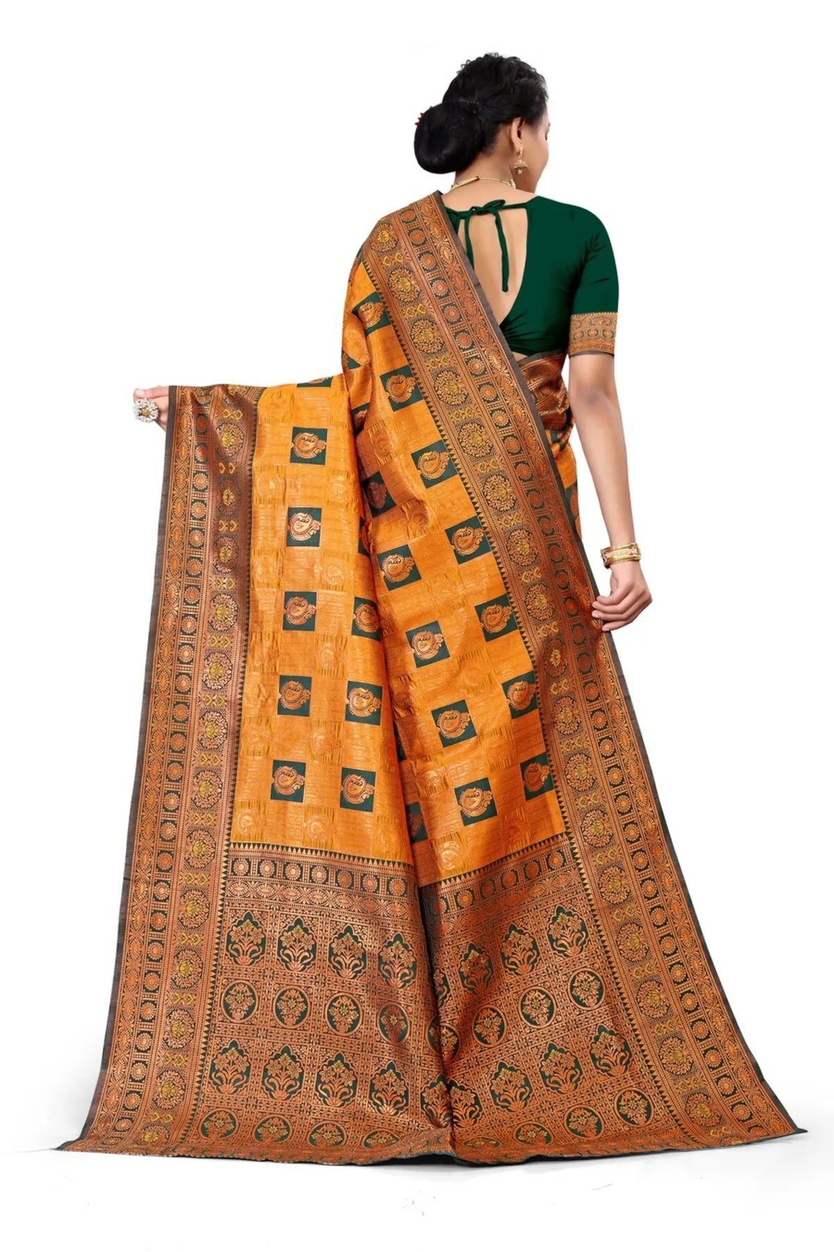 Glimmering Threads: Exquisite Silk Sarees for Women's (SAREE D2-YELLOW)
