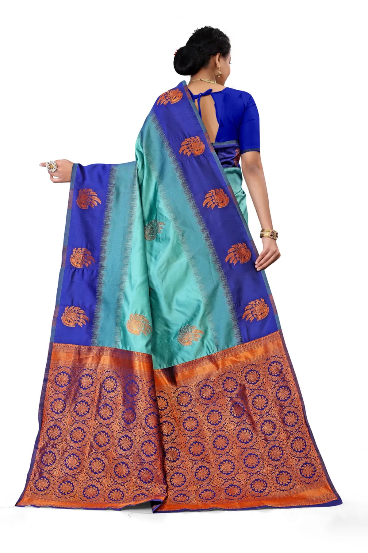 Glimmering Threads: Exquisite Silk Sarees for Women's (SAREE D3-BLUE-SEA BLUE)