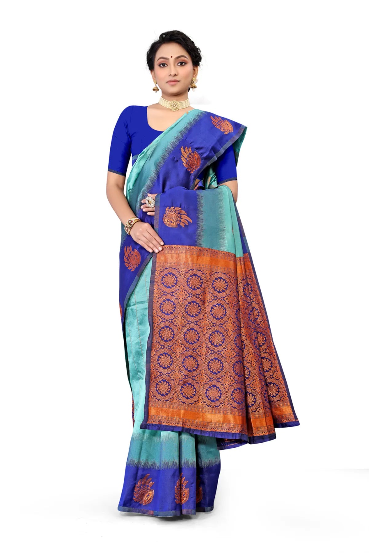 Glimmering Threads: Exquisite Silk Sarees for Women's (SAREE D3-BLUE-SEA BLUE)