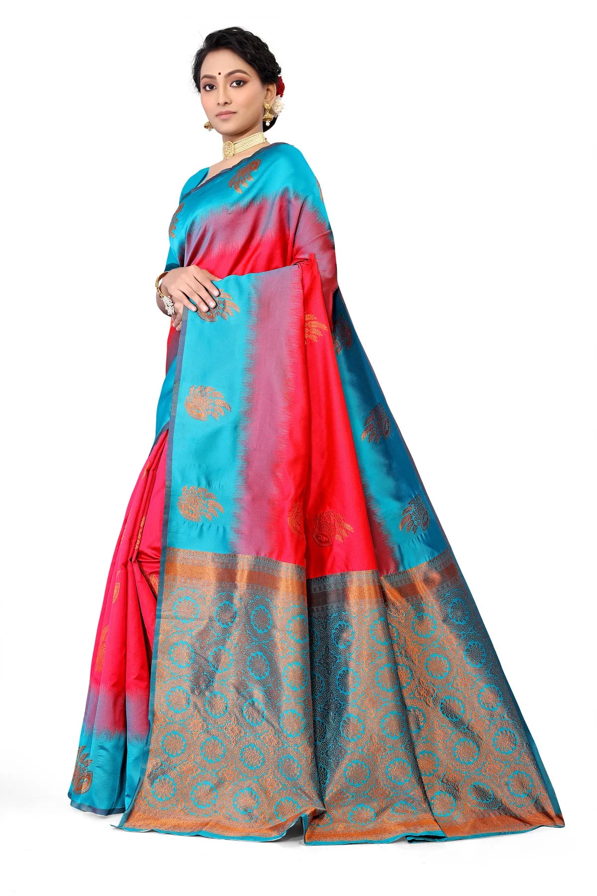Glimmering Threads: Exquisite Silk Sarees for Women's (SAREE D3-DARK BLUE)