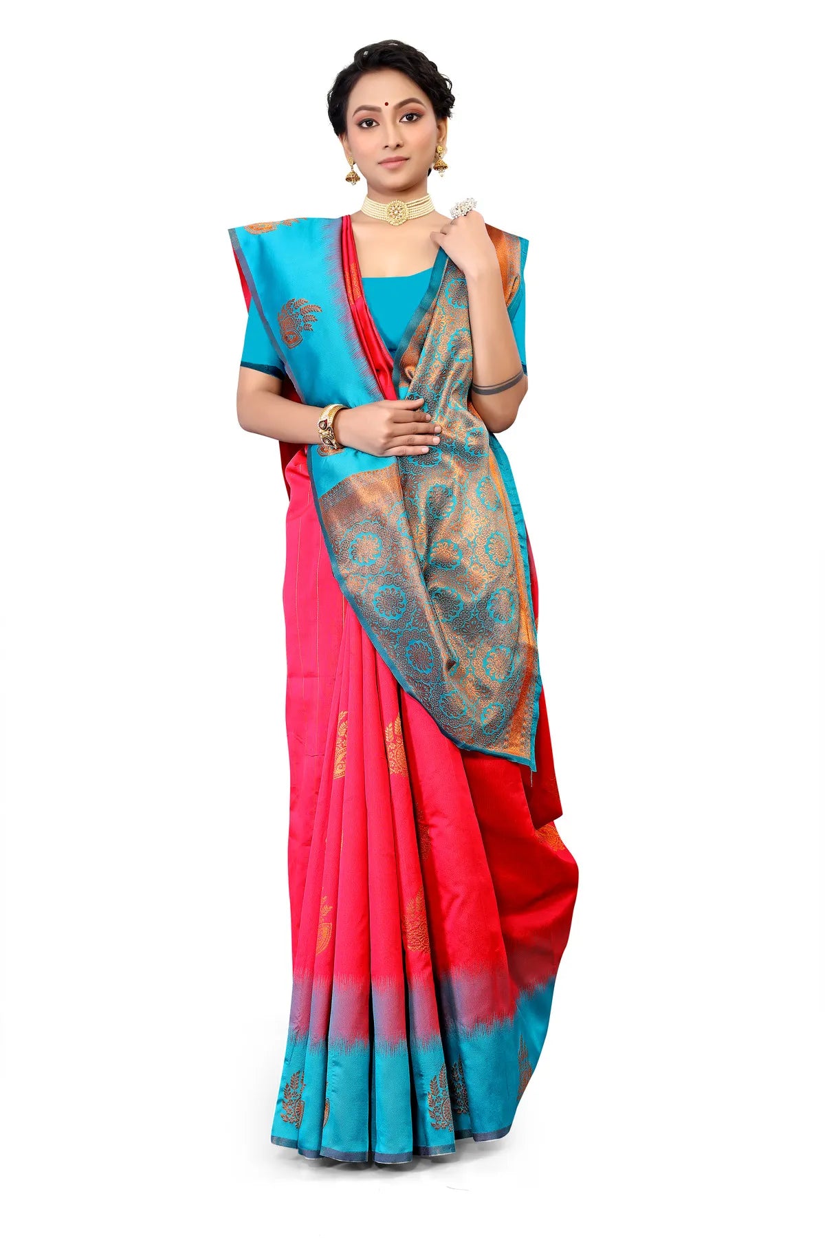Glimmering Threads: Exquisite Silk Sarees for Women's (SAREE D3-DARK BLUE)
