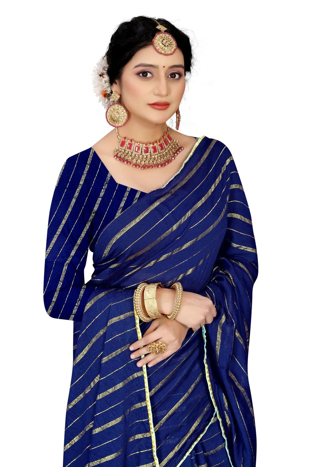 Glimmering Threads: Exquisite Silk Sarees for Women's (SAREE D6-DARK BLUE)