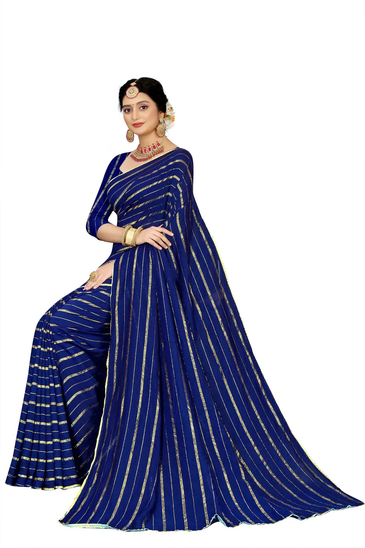 Glimmering Threads: Exquisite Silk Sarees for Women's (SAREE D6-DARK BLUE)