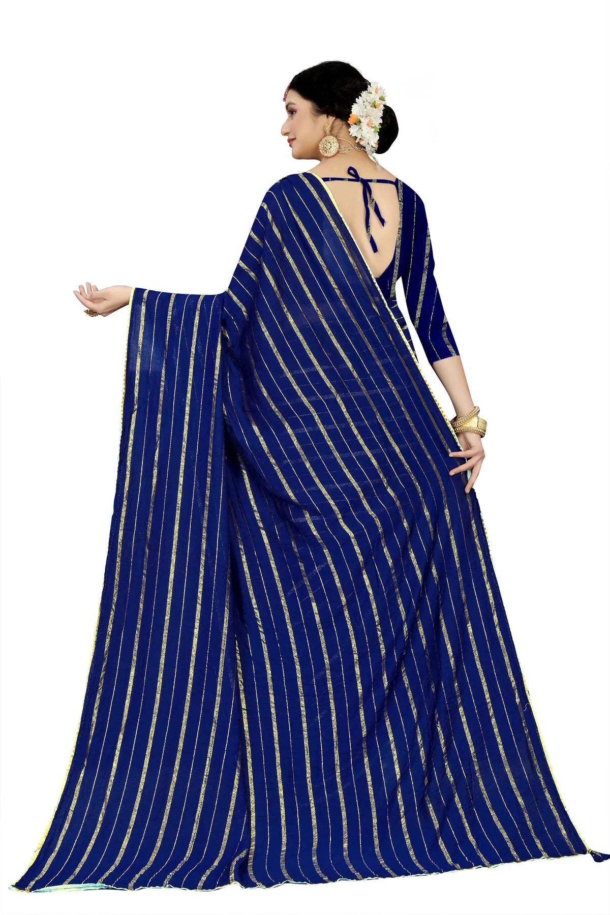 Glimmering Threads: Exquisite Silk Sarees for Women's (SAREE D6-DARK BLUE)