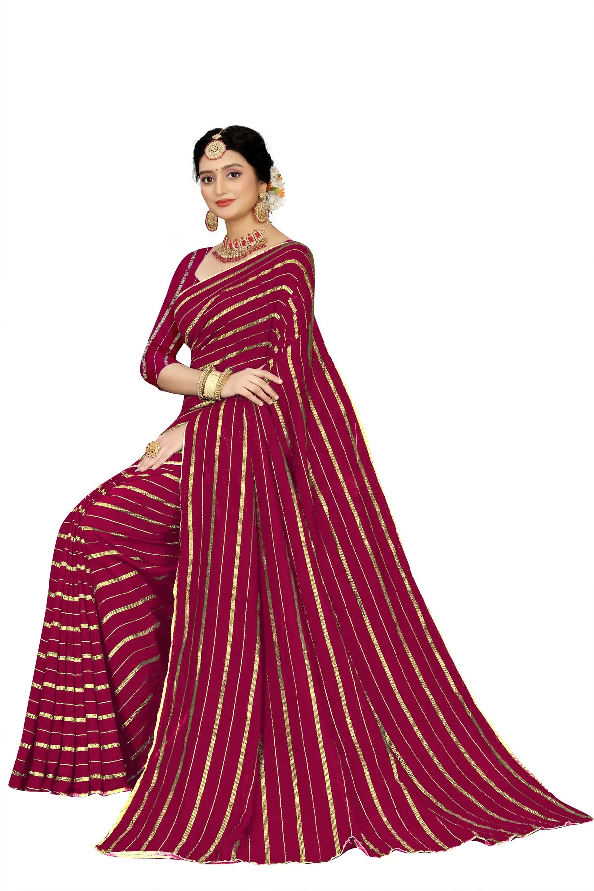 Glimmering Threads: Exquisite Silk Sarees for Women's (SAREE D6-MEHROON)