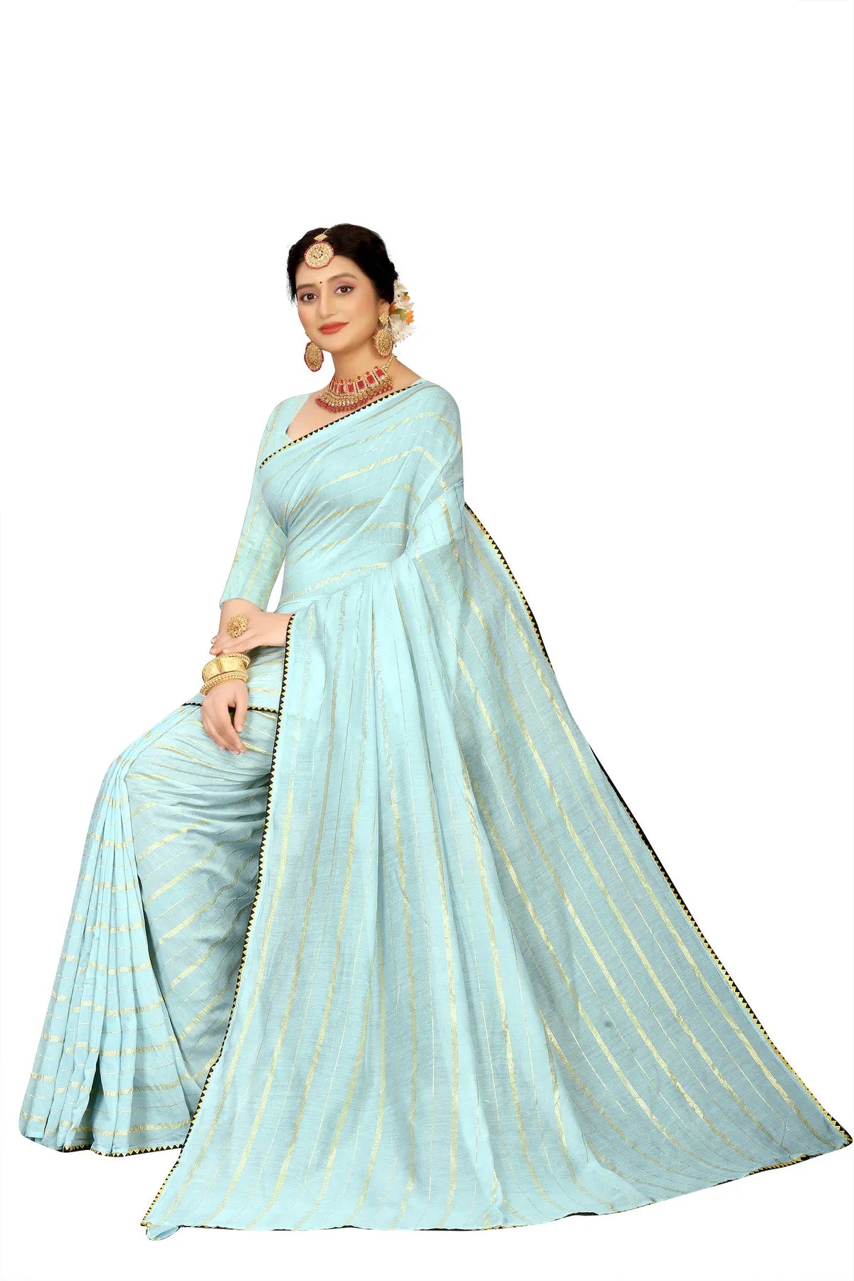 Glimmering Threads: Exquisite Silk Sarees for Women's (SAREE D6-SKY BLUE)