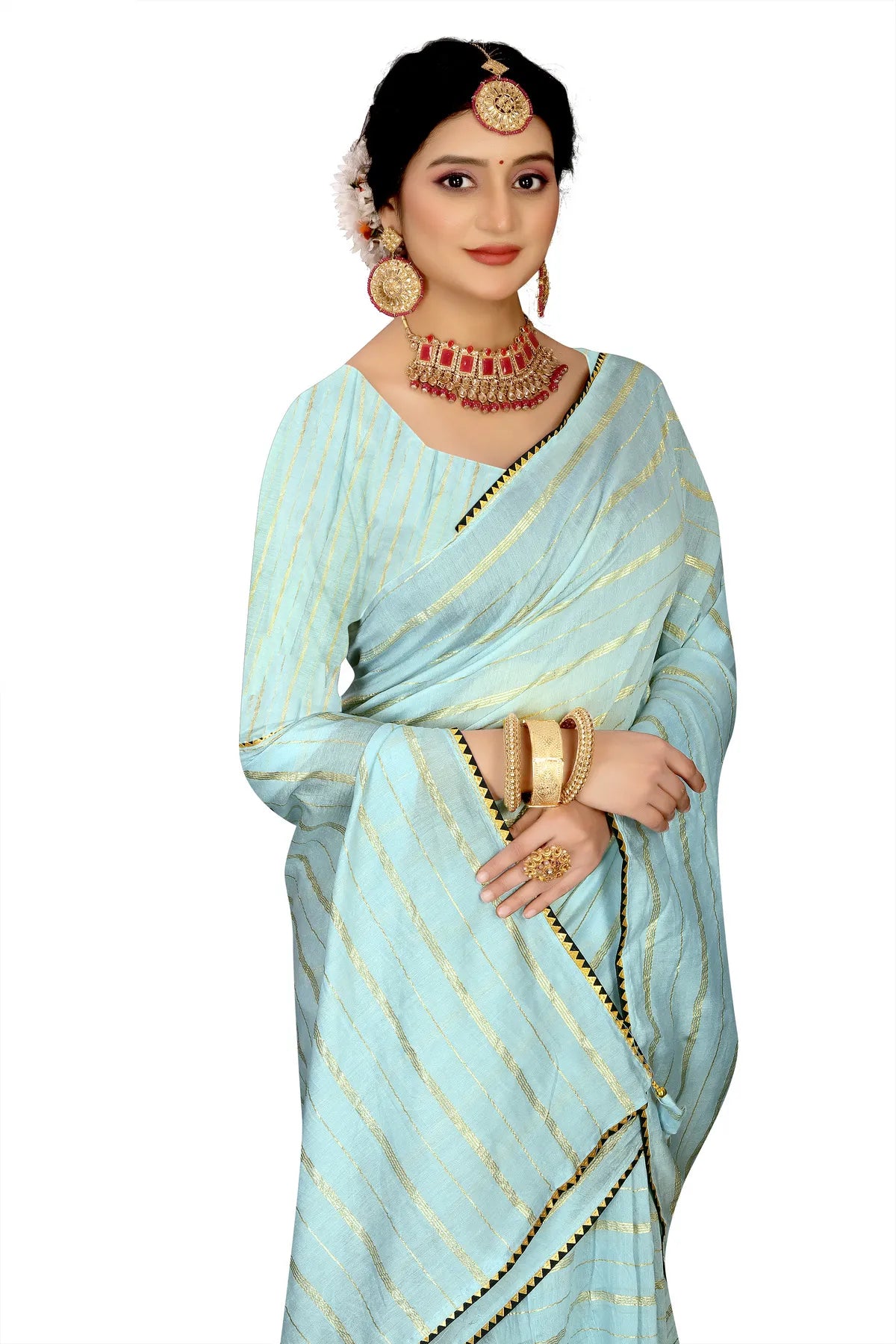 Glimmering Threads: Exquisite Silk Sarees for Women's (SAREE D6-SKY BLUE)