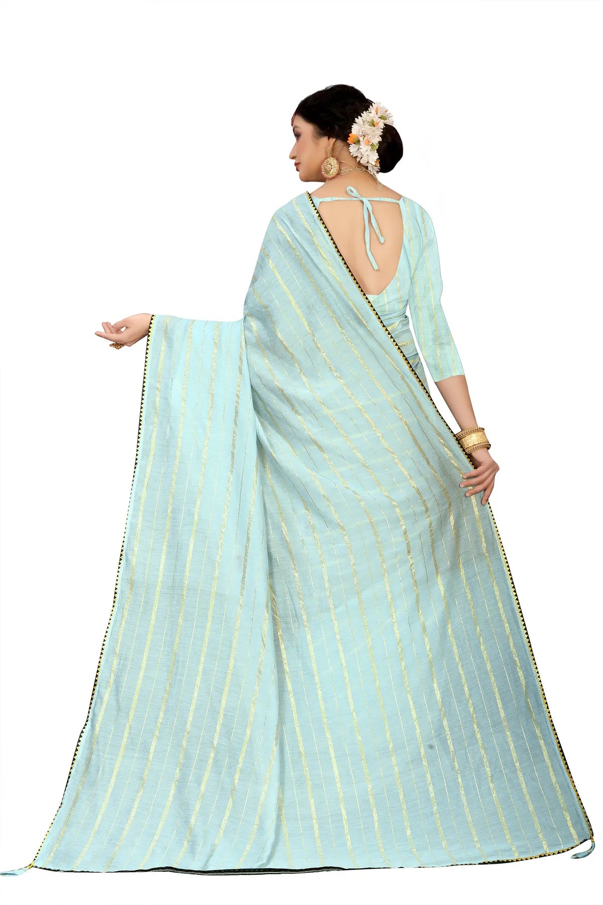 Glimmering Threads: Exquisite Silk Sarees for Women's (SAREE D6-SKY BLUE)