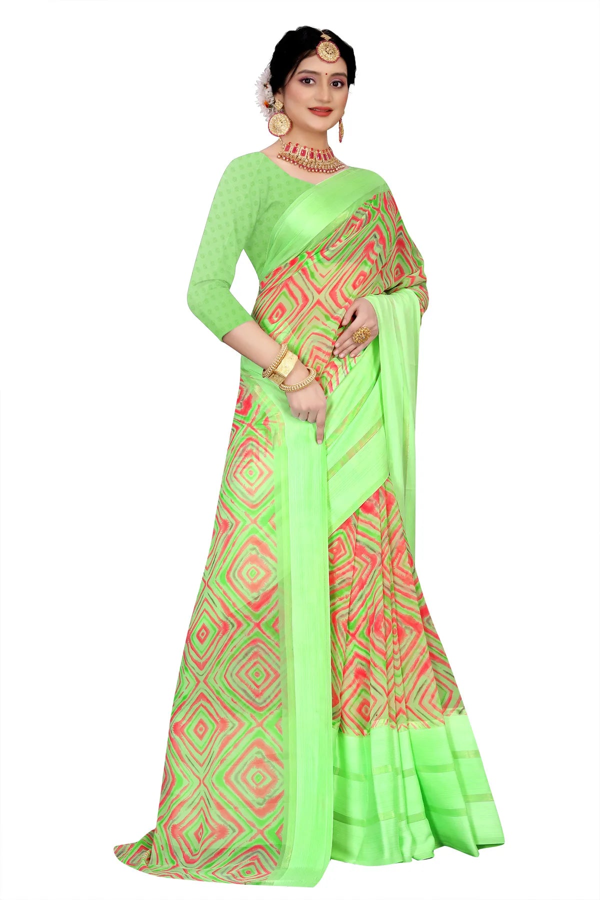 Glimmering Threads: Exquisite Silk Sarees for Women's (SAREE D7-GREEN)